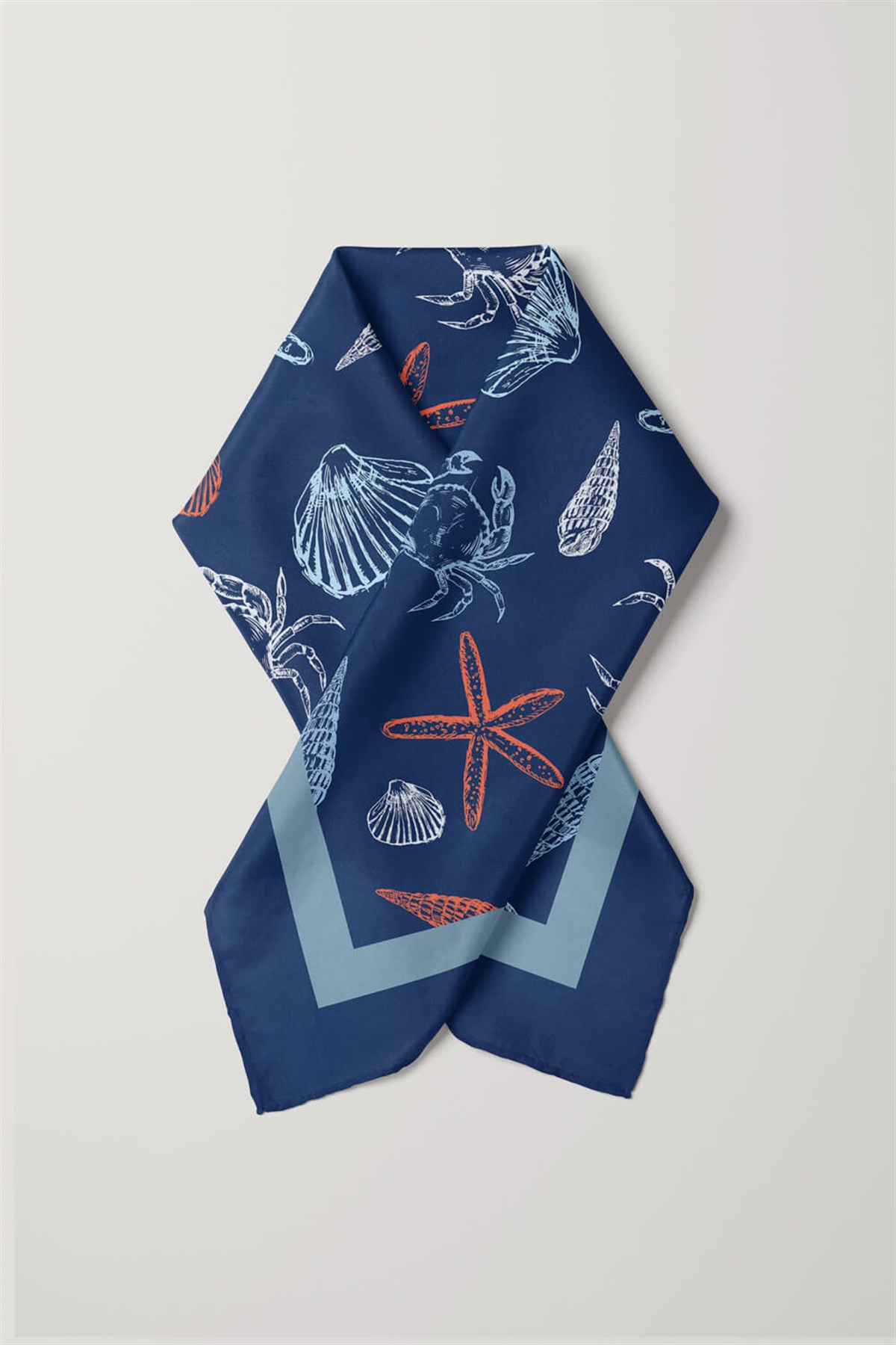 Violla Kadın Lacivert Shell Desenli 50x50 Bandana
