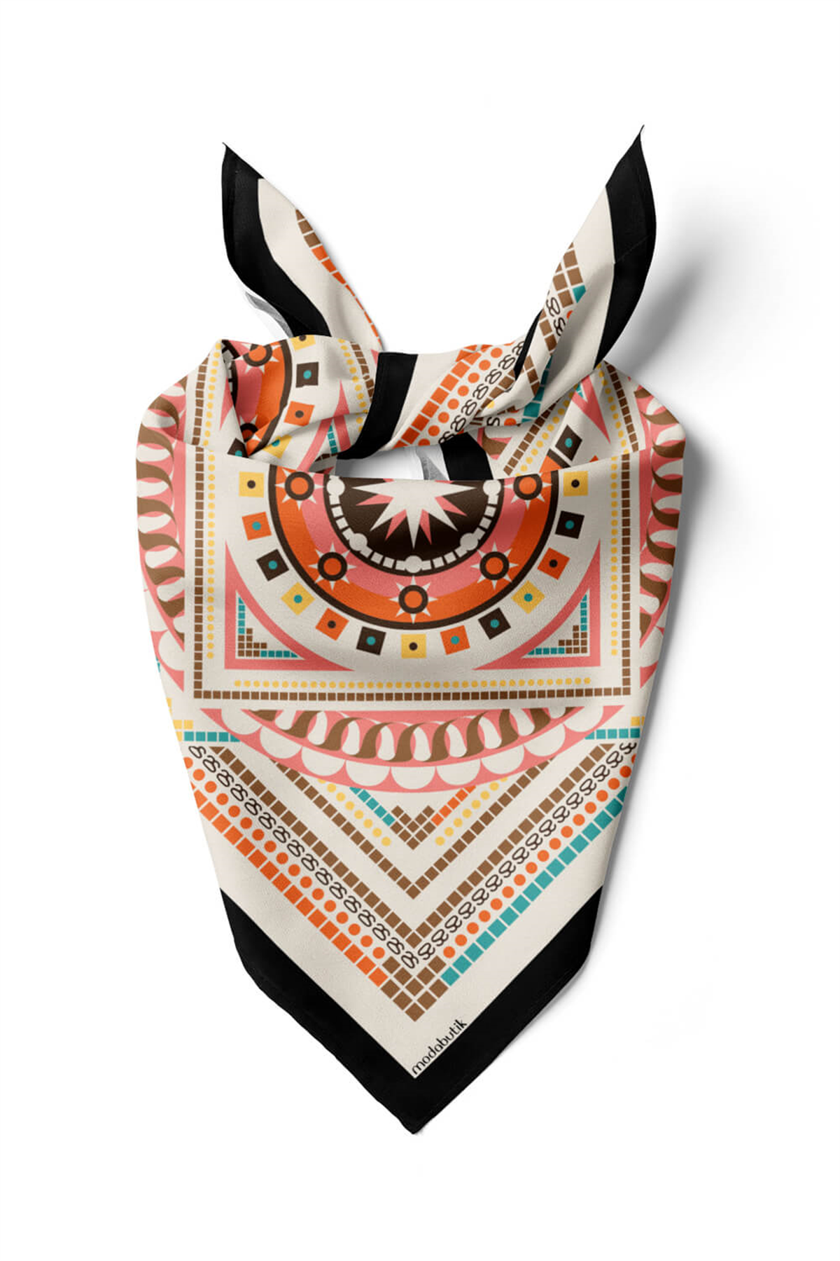 G32 Kadın Pembe Turuncu Siyon Desenli 50x50 Bandana