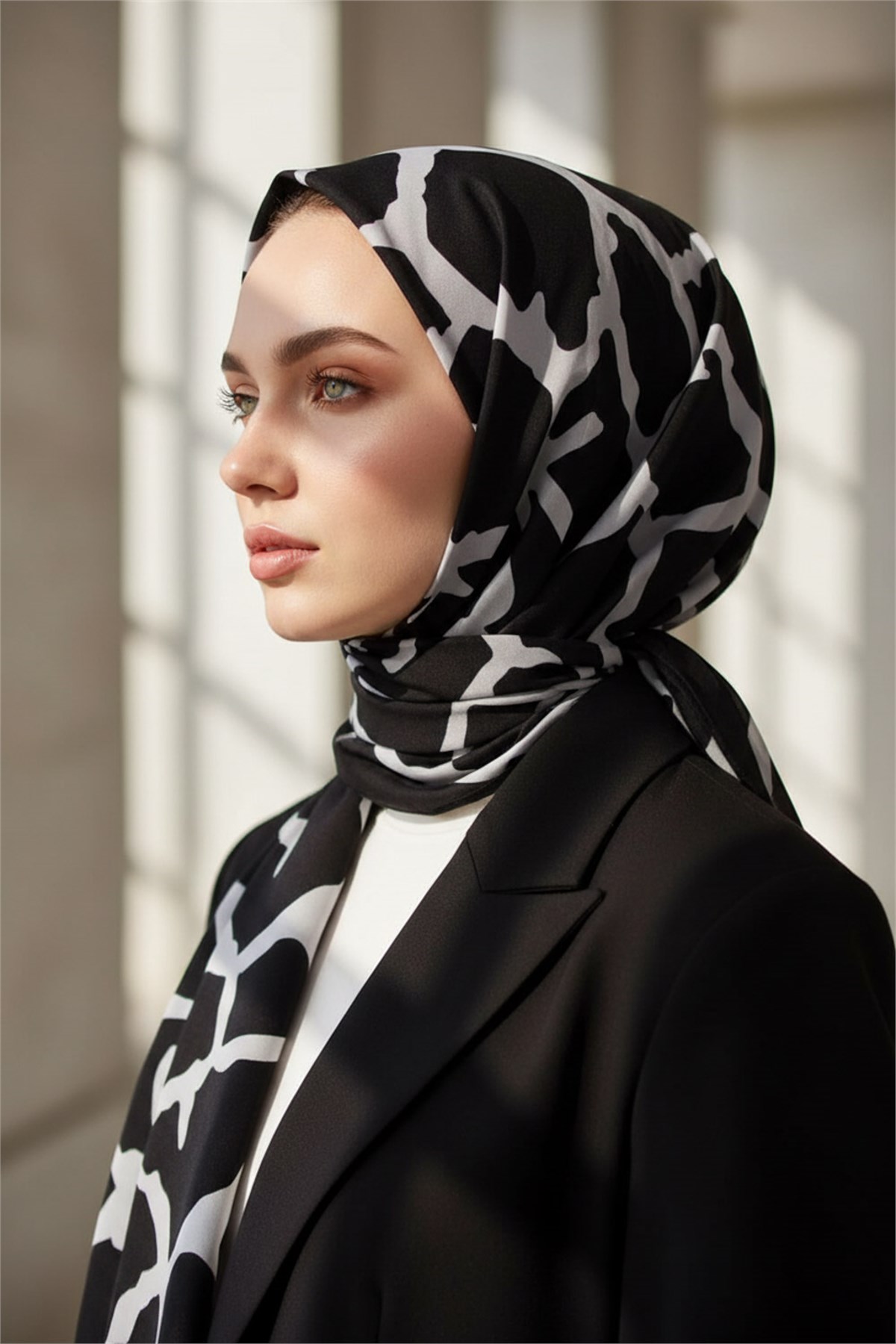 KREP TAŞ DESENLİ SİYAH - GRİ RENKLİ 75X195 KIRIŞMAZ ŞAL