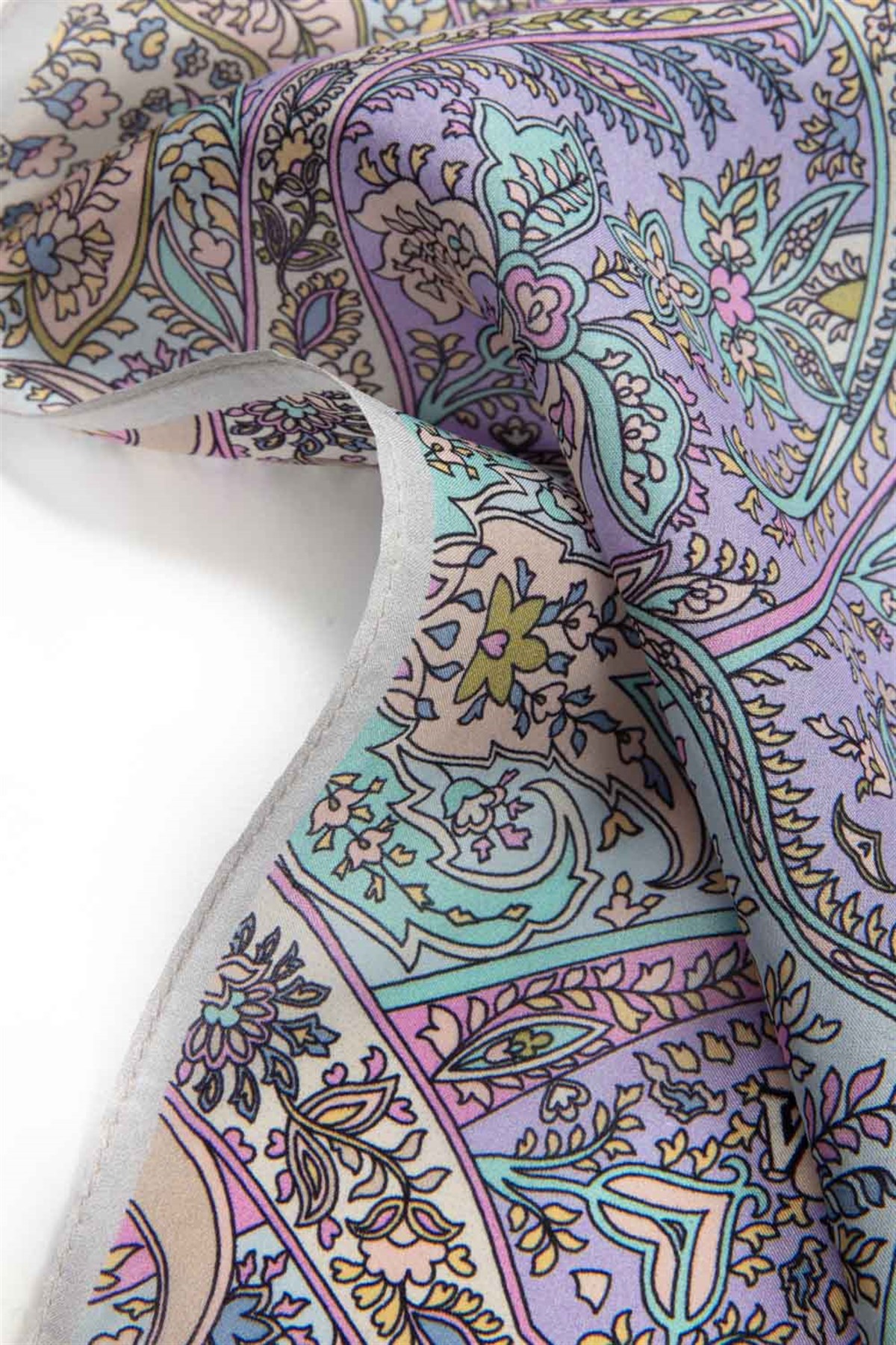 %100 İpek Etnik Desenli Gümüş Renkli 92x210 Şal