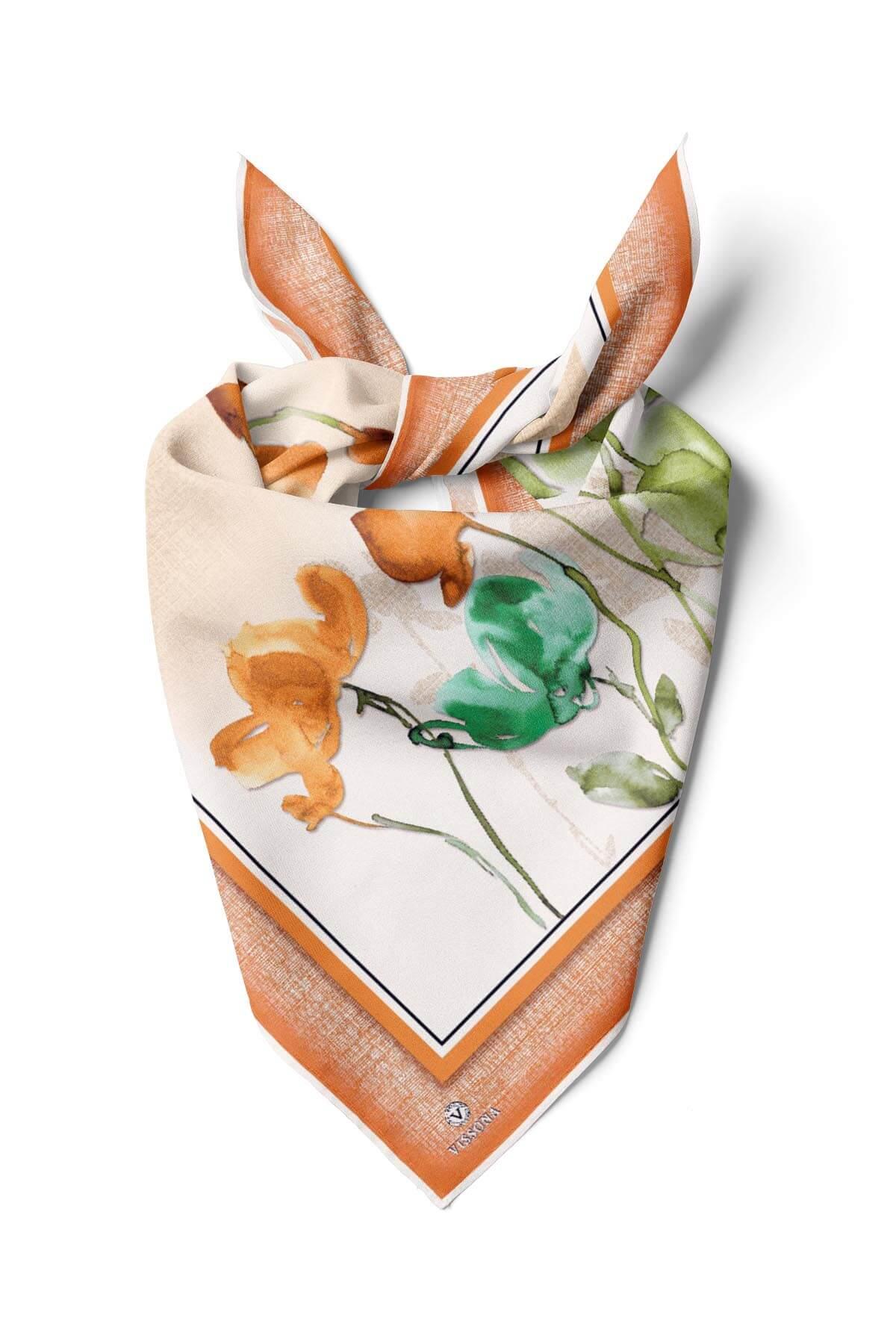 %100 İpek Kadın Desenli Bandana 80x80