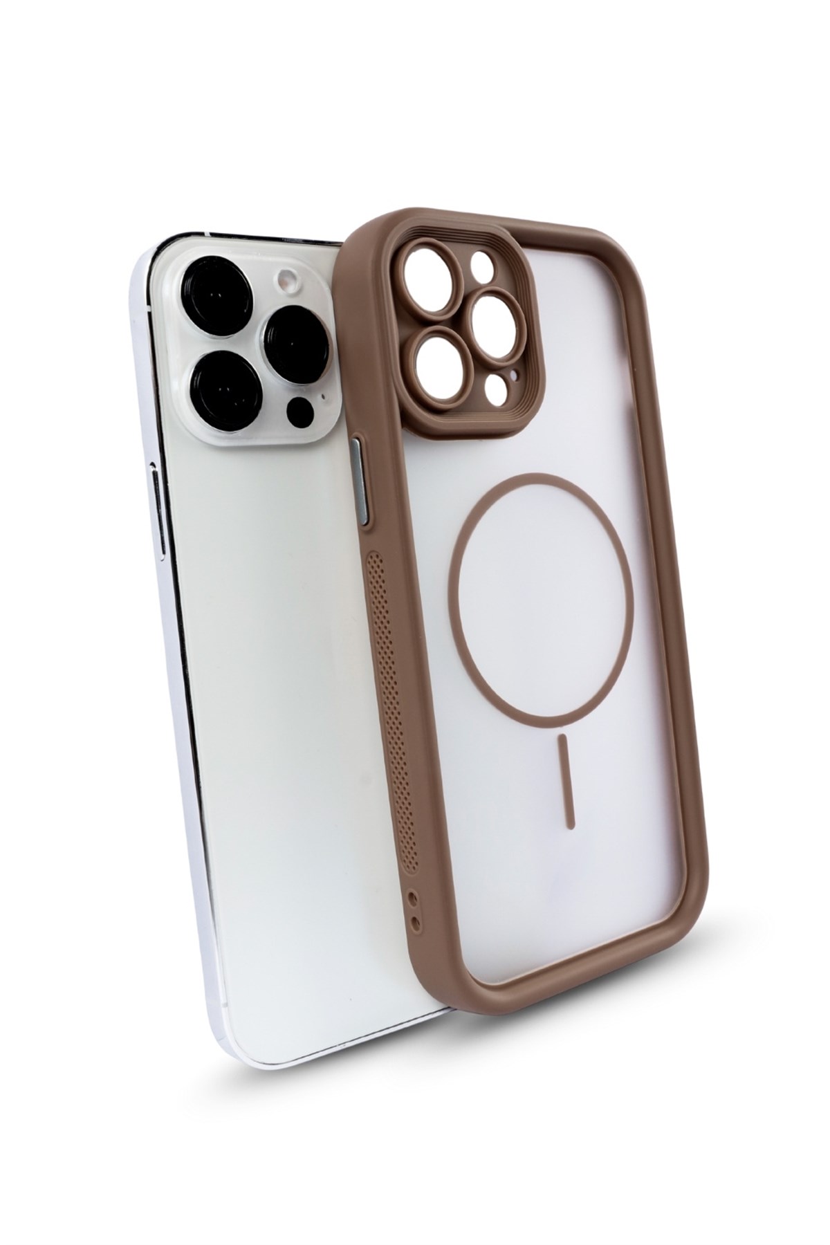 iPhone 15 Pro Max Kılıf – Kamera Korumalı – MagSafe Uyumlu – Haki Renk – Mat Silikon Telefon Kılıfı