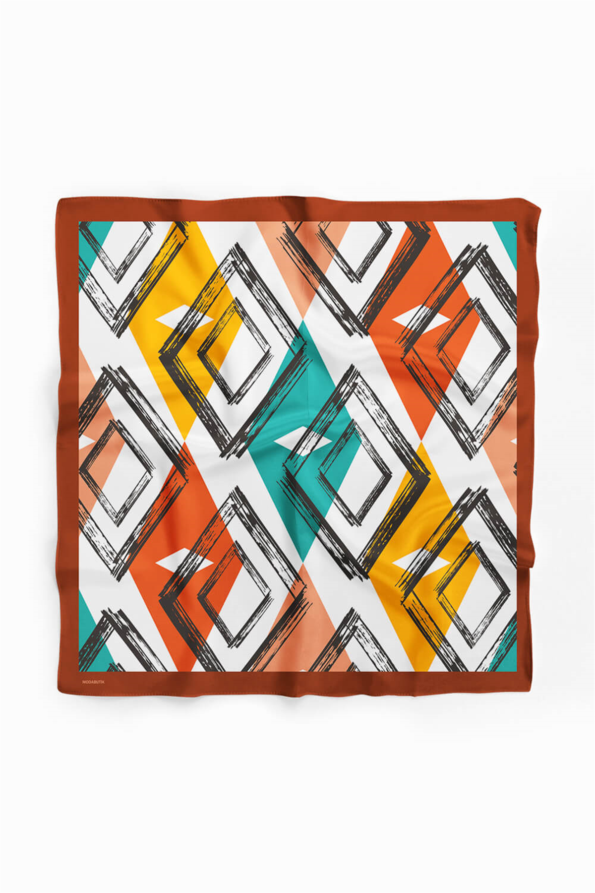 V24 Kadın Geometrik Desenli Bandana 50x50 Yeşil DG0447-22