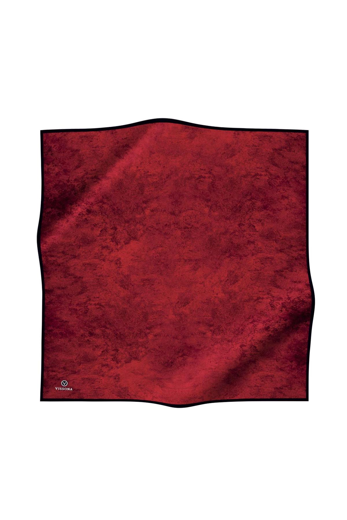 %100 Twill İpek Doku Desenli Bordo Renkli 90x90 Eşarp Dikim Şekli : El Dikişi