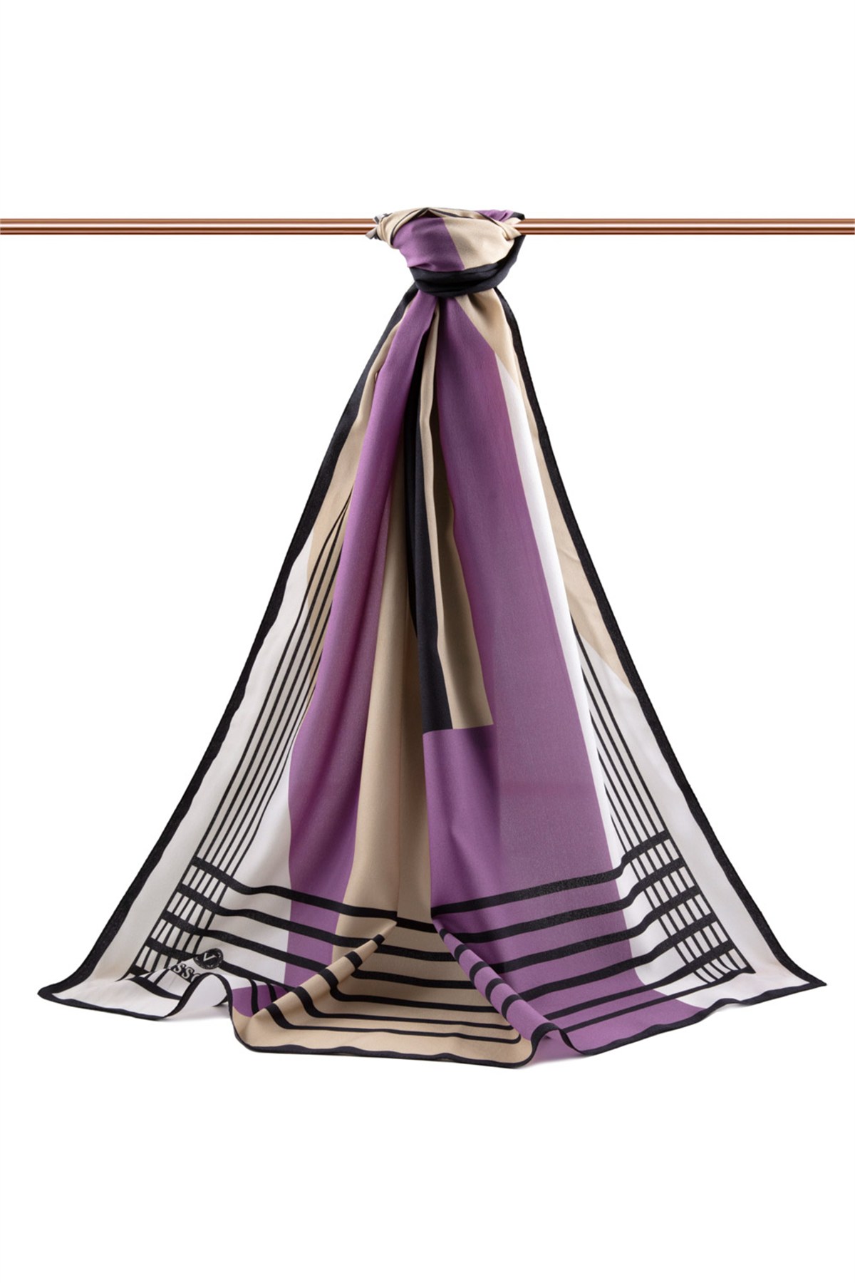 KREP GEOMETRİK DESENLİ LİLA RENKLİ 75X195 KIRIŞMAZ ŞAL