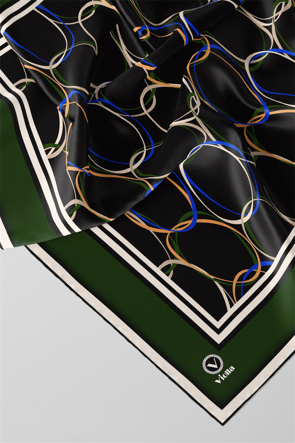Twill Halka Desenli Zümrüt Yeşili Renkli 90x90 Eşarp (İpek İçermez) Kenar Dikiş Şekli El Dikişli