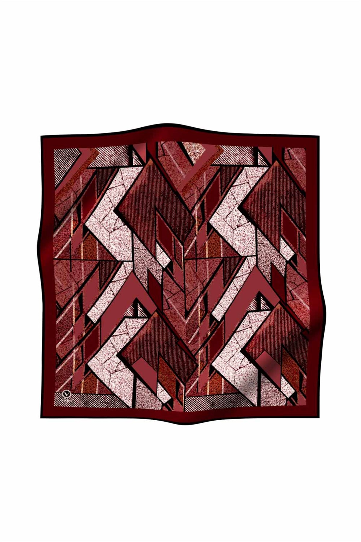 Kristal Geometrik Desenli Bordo Renkli 90x90 Eşarp (İpek İçermez) Kenar Dikiş Şekli El Dikişli