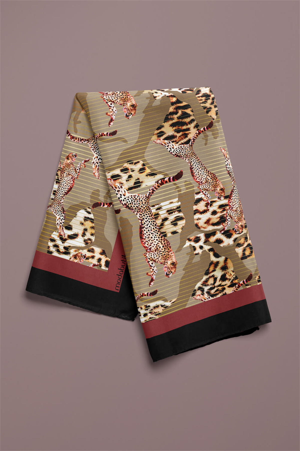 E53 Kadın Kahve Vizon Animal Desenli 50x50 Bandana