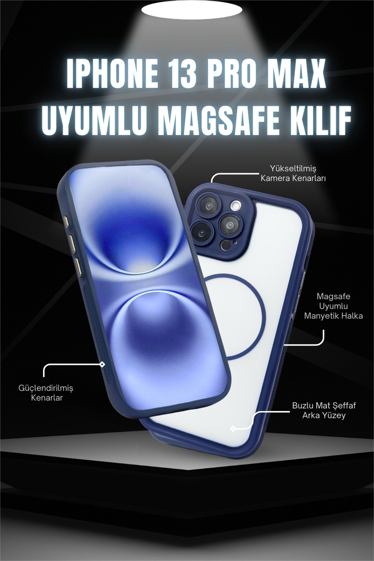 iPhone 13 Pro Max Kılıf – Kamera Korumalı – MagSafe Uyumlu – Lacivert Renk – Mat Silikon Telefon Kılıfı