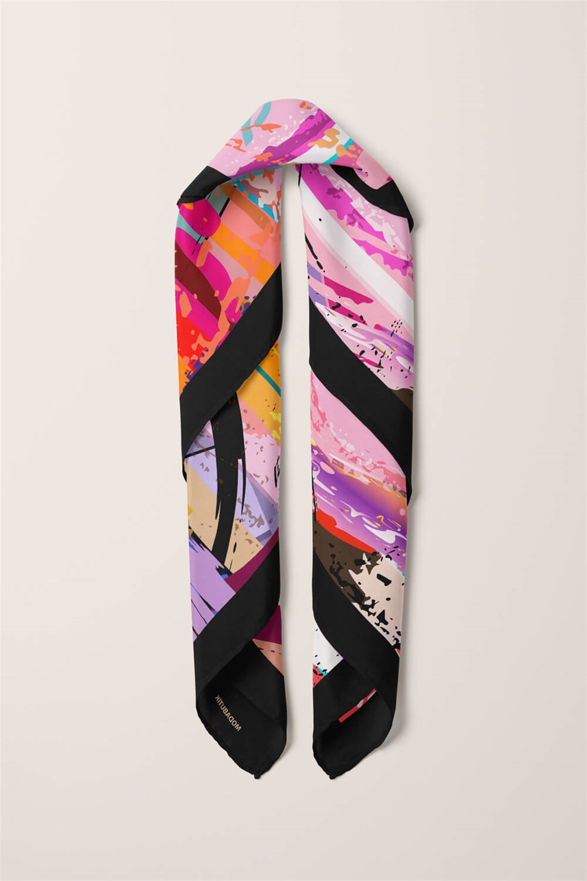 Violla Z18 Kadın Yağlı Boya Desenli Bandana 50x50 Mavi DG0269-22 Snz