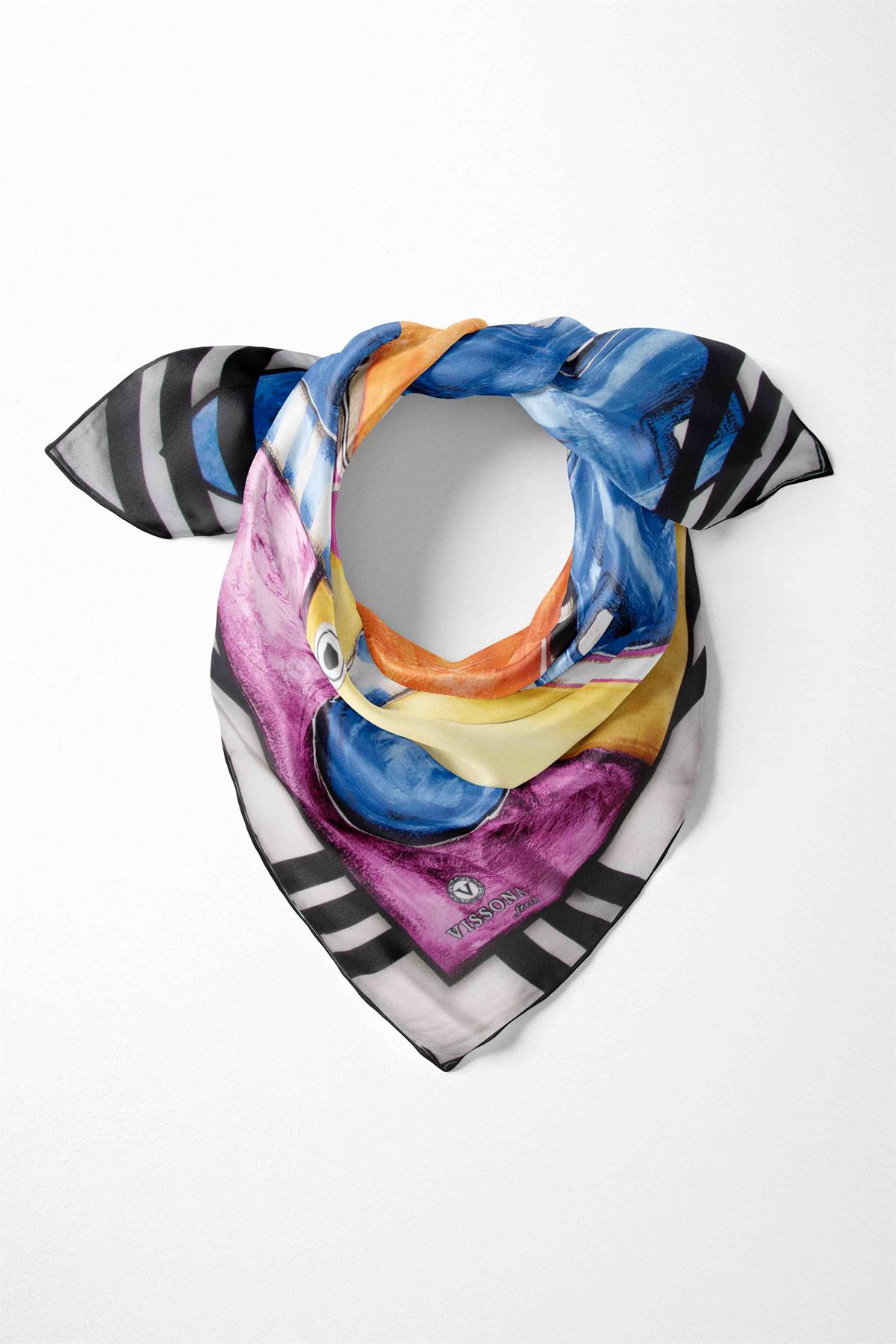 %100 İpek Kadın Desenli Bandana 80x80