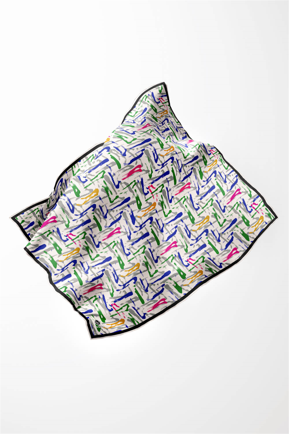 Twill Geometrik Desenli Zümrüt Yeşili - Pembe Renkli 90x90 Eşarp (İpek İçermez) Dikim Şekli : El Dikişi