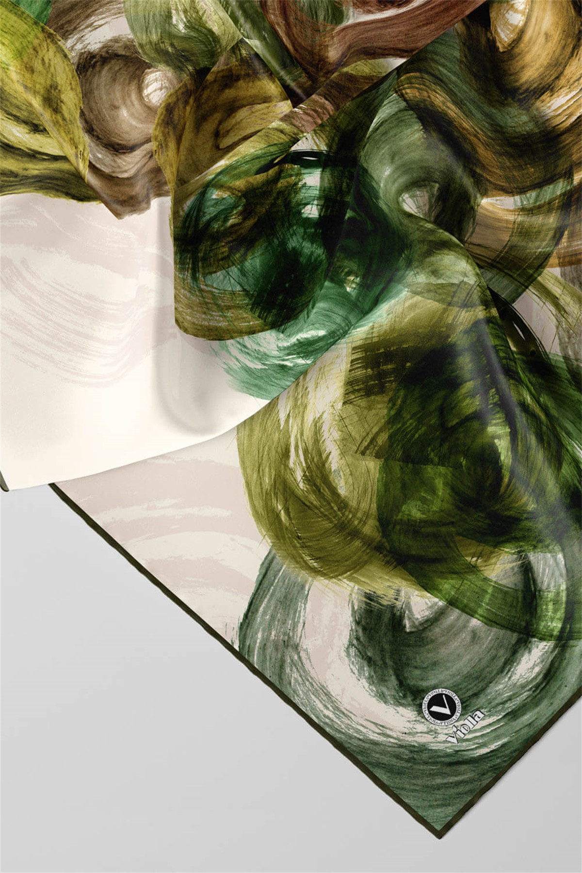 Twill Fırça Efektli Desenli Haki Renkli 90x90 Eşarp (İpek İçermez) Kenar Dikiş Şekli El Dikişli