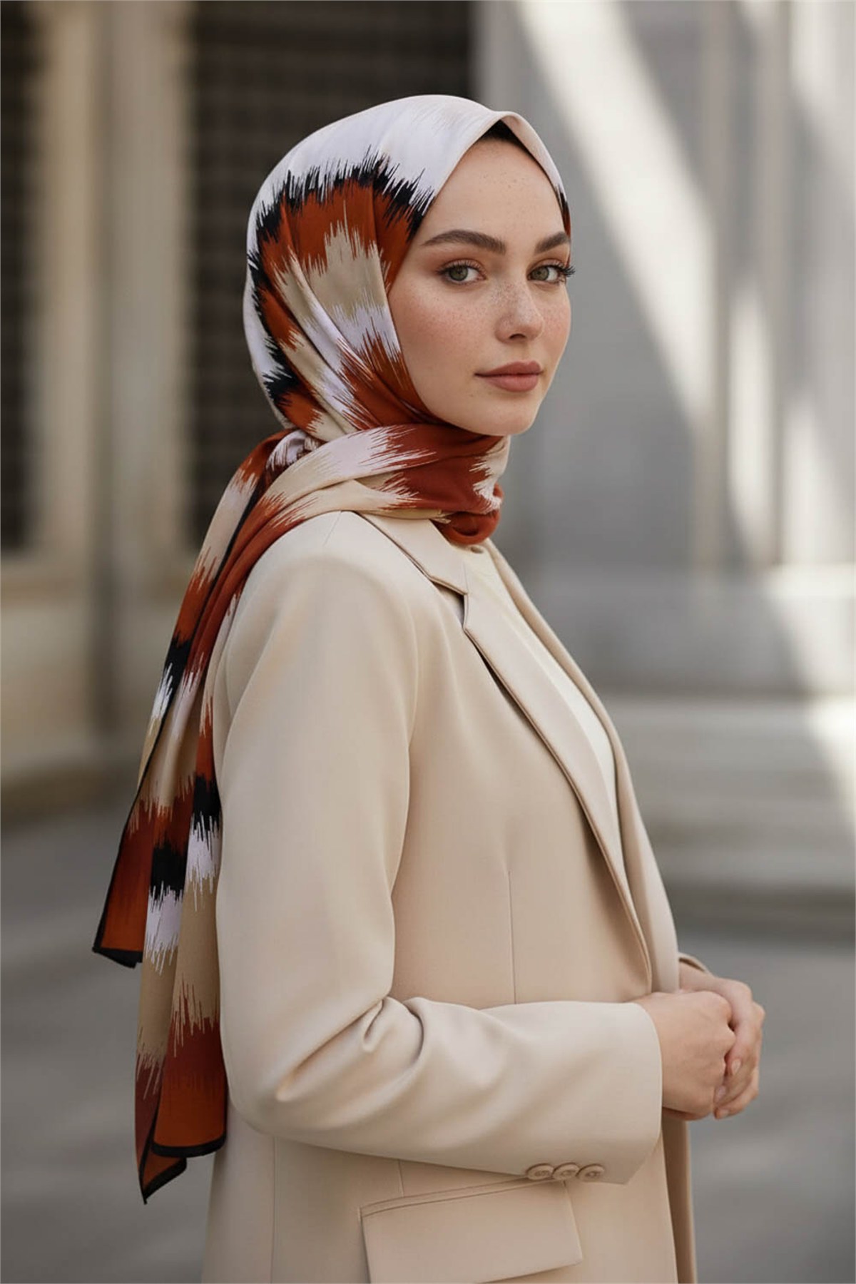 KREP FREKANS DESENLİ TABA RENKLİ 75X195 KIRIŞMAZ ŞAL