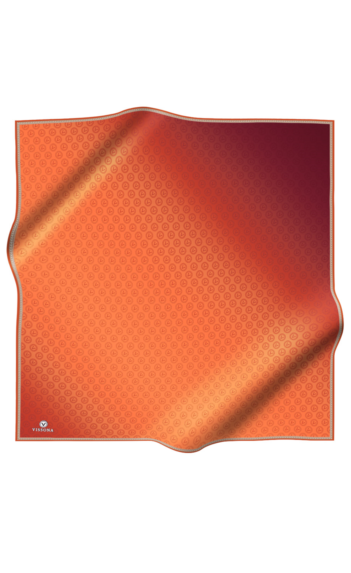 %100 Twill İpek Monogram Desenli Taba Renkli 90x90 Eşarp Dikim Şekli : El Dikişi