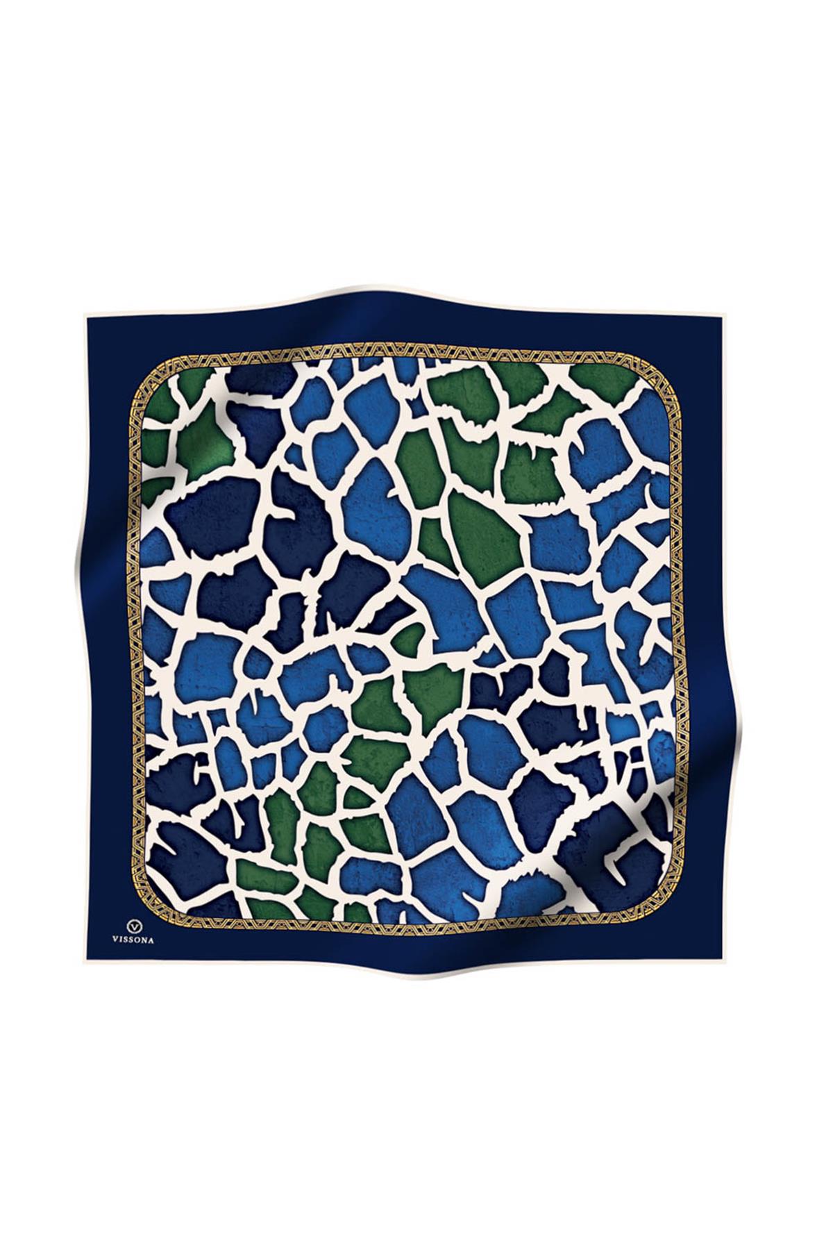 %100 Twill İpek Zürafa Desenli Saks - Zümrüt Yeşili Renkli 90x90 Eşarp Dikim Şekli : El Dikişi