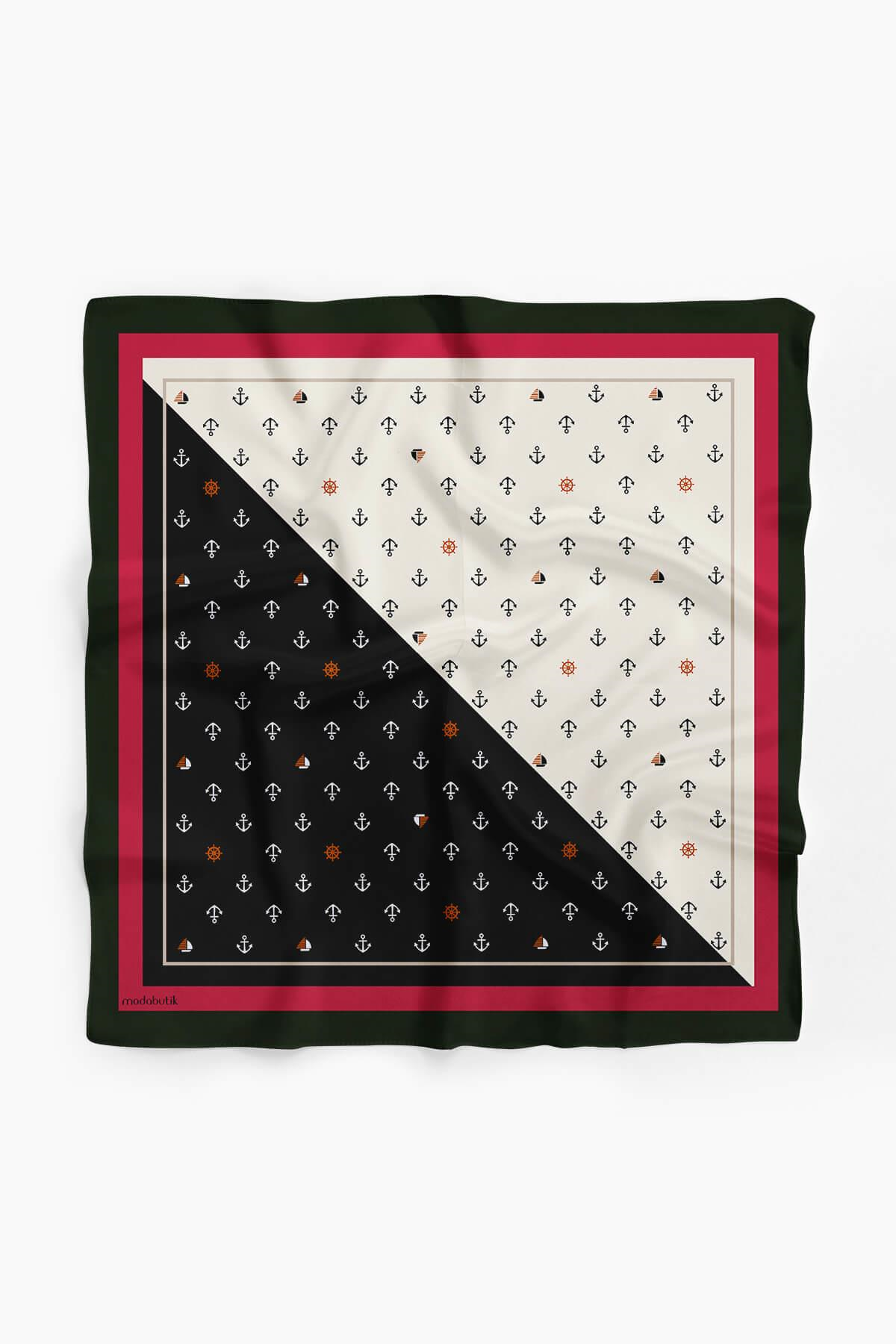 B55 Kadın Marinover Desenli 50x50 Bandana DG01488-22