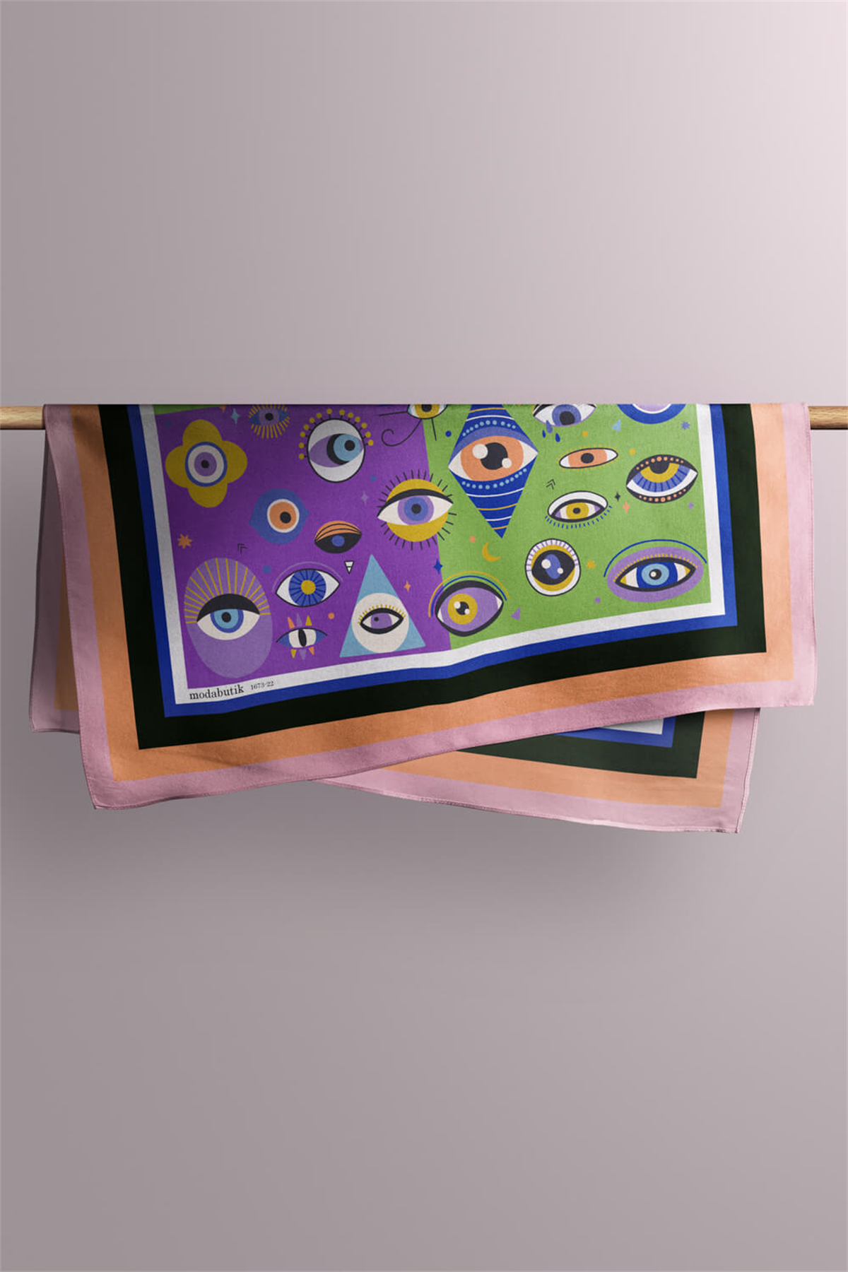 E55 Kadın Mor Yeşil Göz Desenli 50x50 Bandana HYL DG01673-22