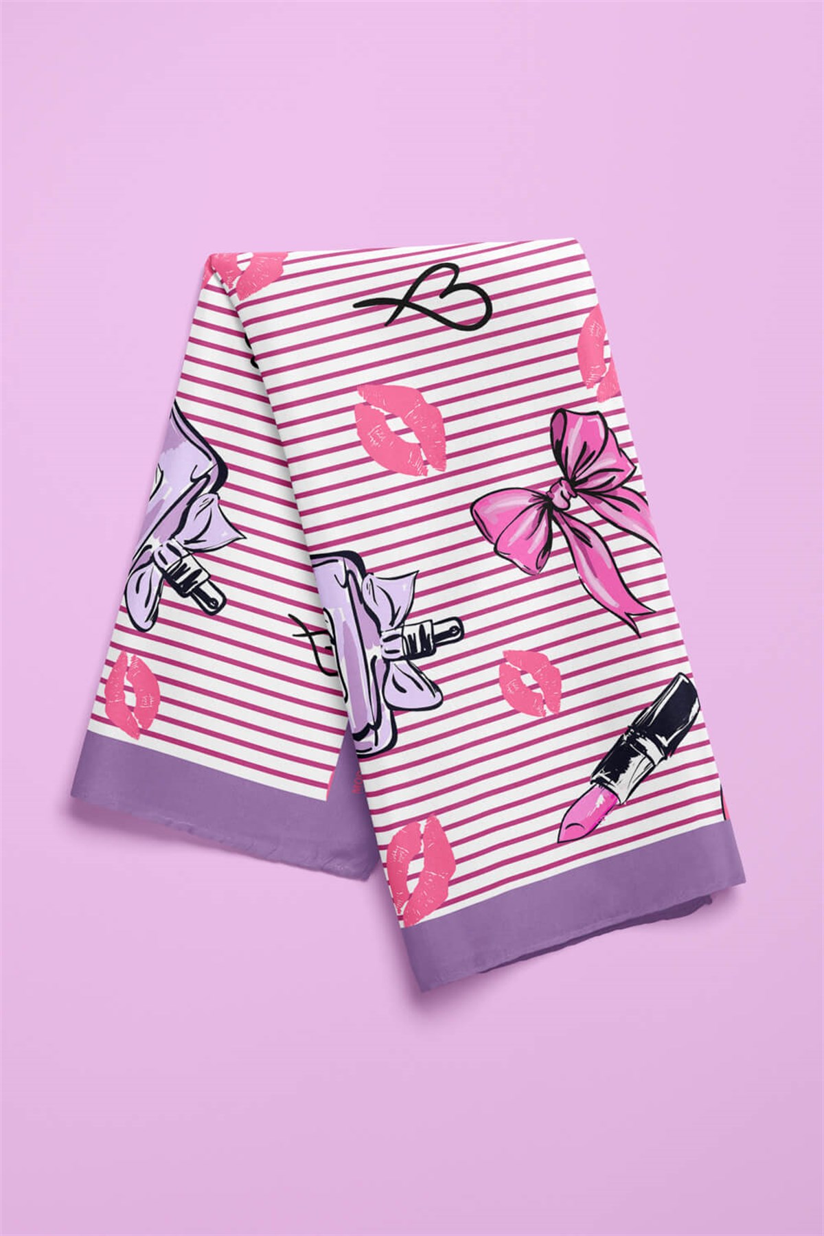 Violla V21 Kadın Aşk Desenli Bandana 50x50 Pembe DG0444-22