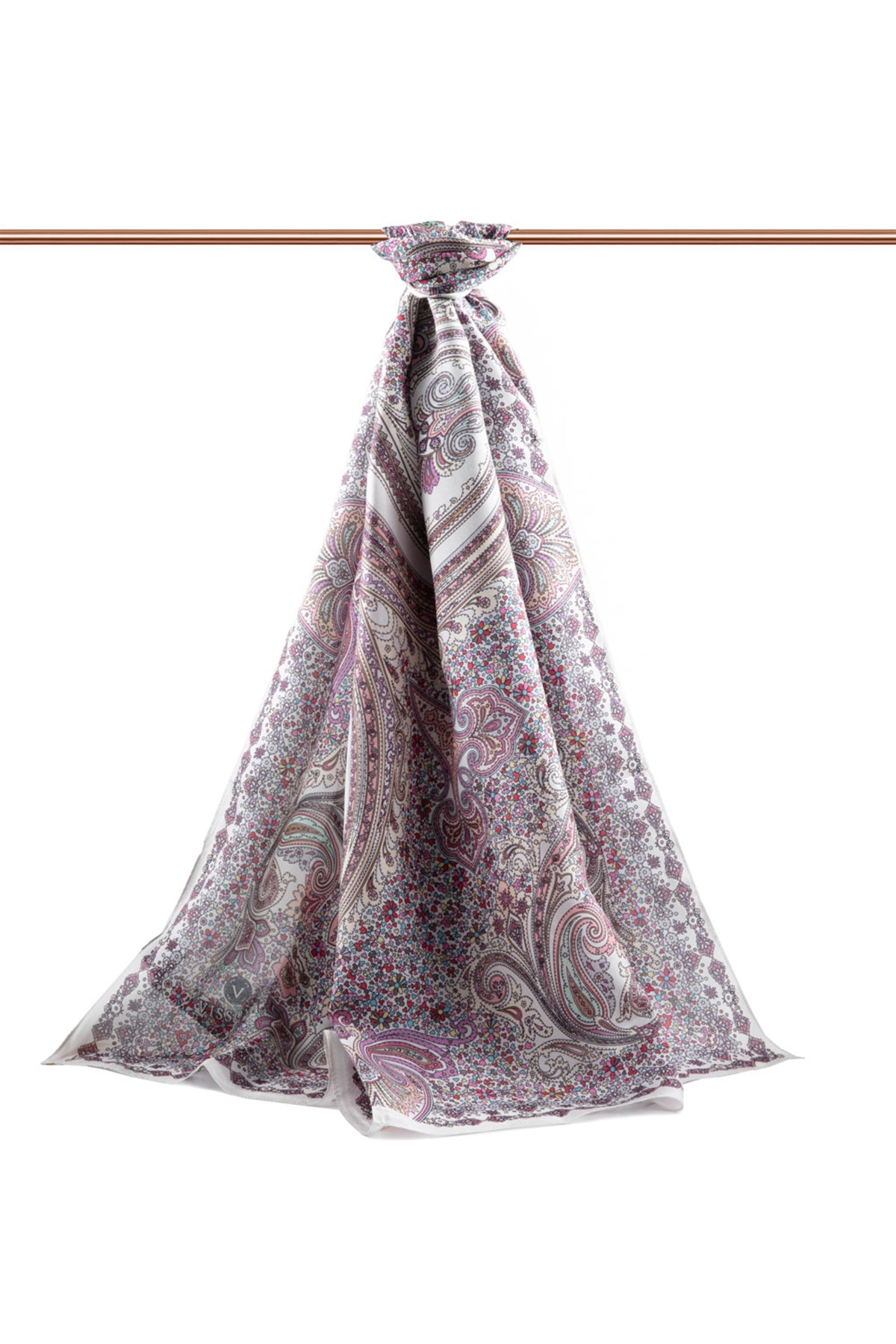 100% İpek Etro Desenli Gri - Taba Renkli 92x210 Şal