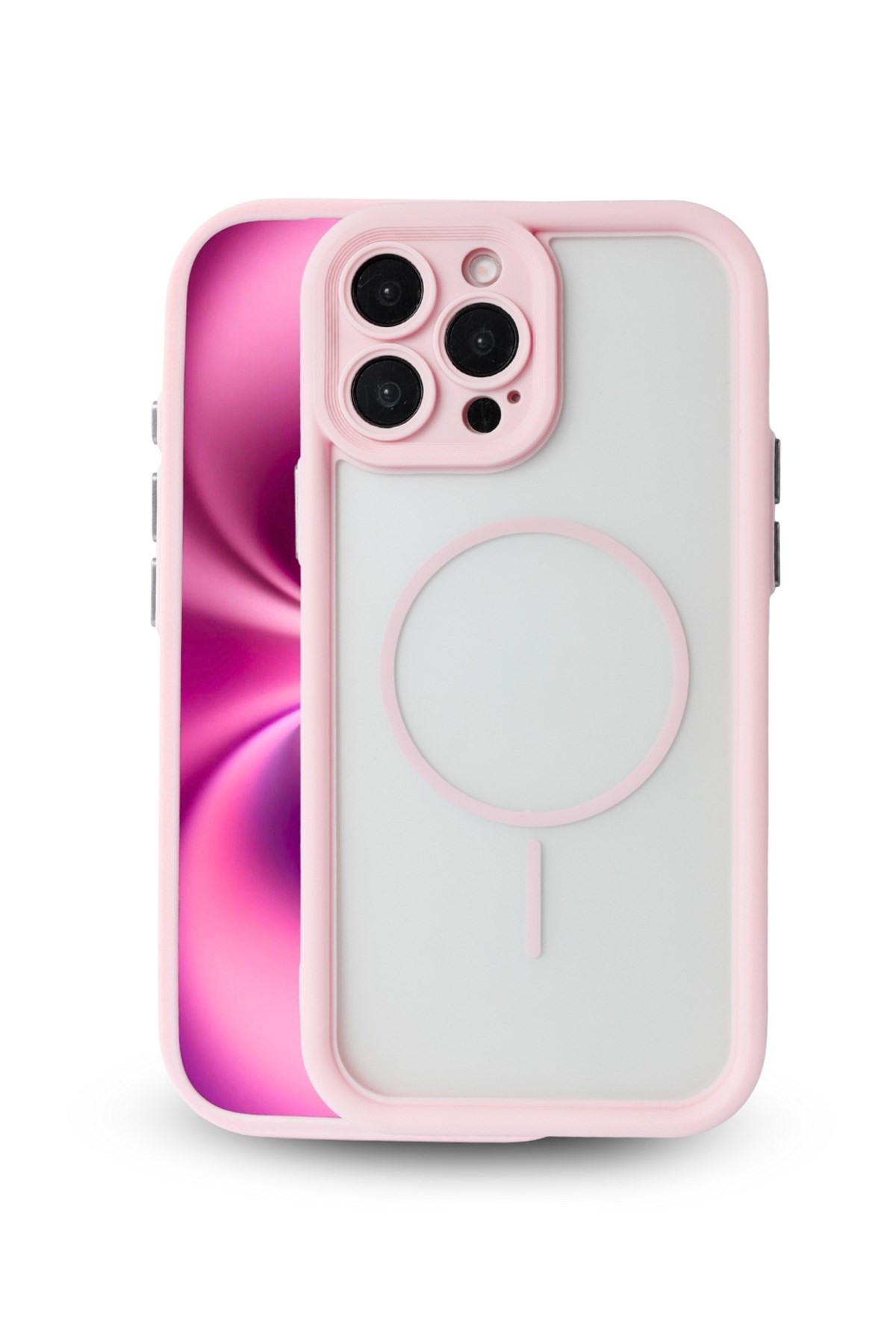 iPhone 16 Pro Max in Pink Kılıf – Kamera Korumalı – MagSafe Uyumlu – Pembe Renk – Mat Silikon Telefon Kılıfı