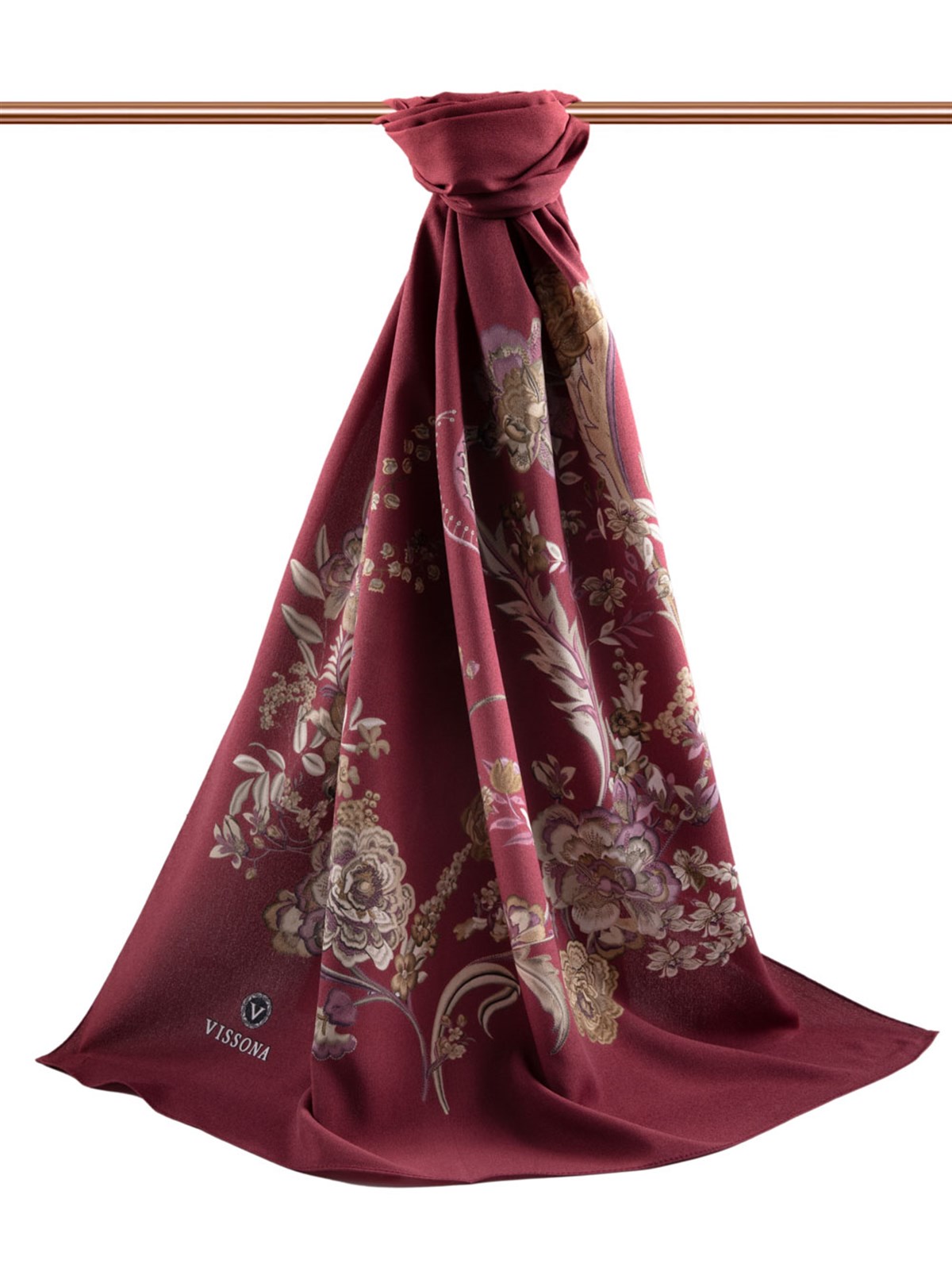 KREP NAKIŞ ÇİÇEK DESENLİ BORDO RENKLİ 75X195 KIRIŞMAZ ŞAL