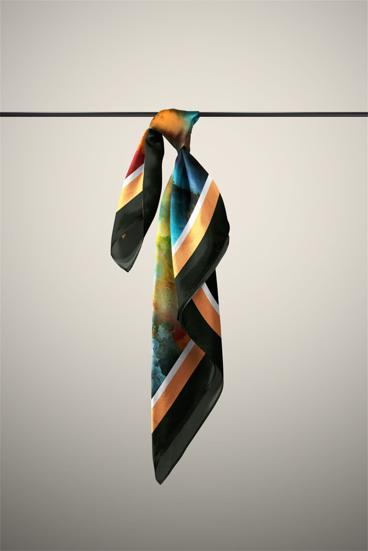 Z27 Kadın Sarı Mavi Suluboya Desenli 50x50 Bandana DG01563-22