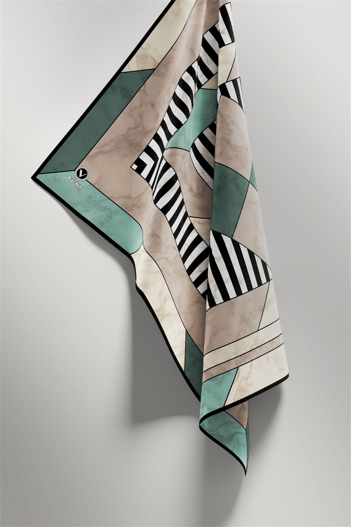Twill Çizgili Geometrik Mermer Desenli Mint Yeşili Renkli 90x90 Eşarp (İpek İçermez) Kenar Dikiş Şekli El Dikişli