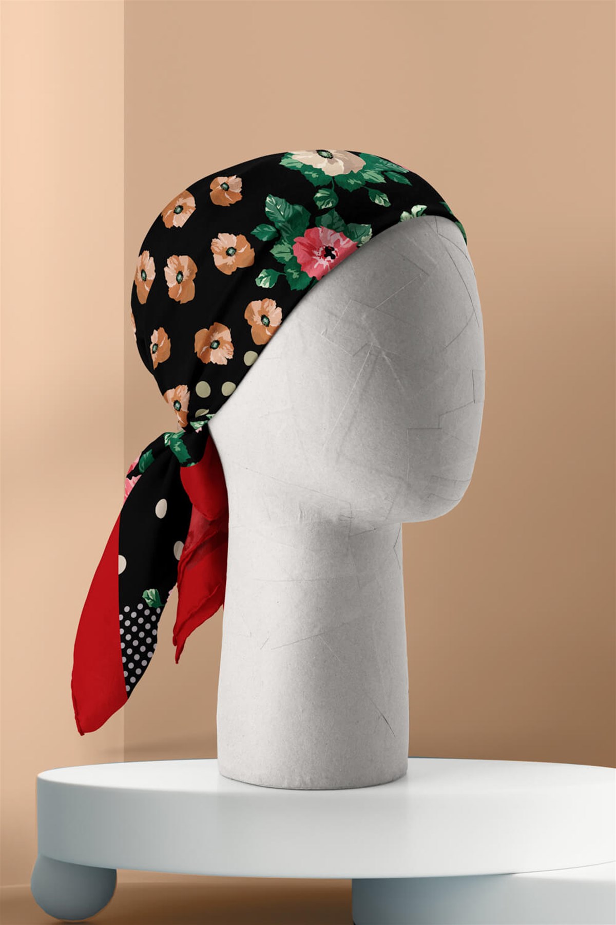 Violla D107 Kadın Patchwork Desenli Bandana 50x50 Yeşil Pembe