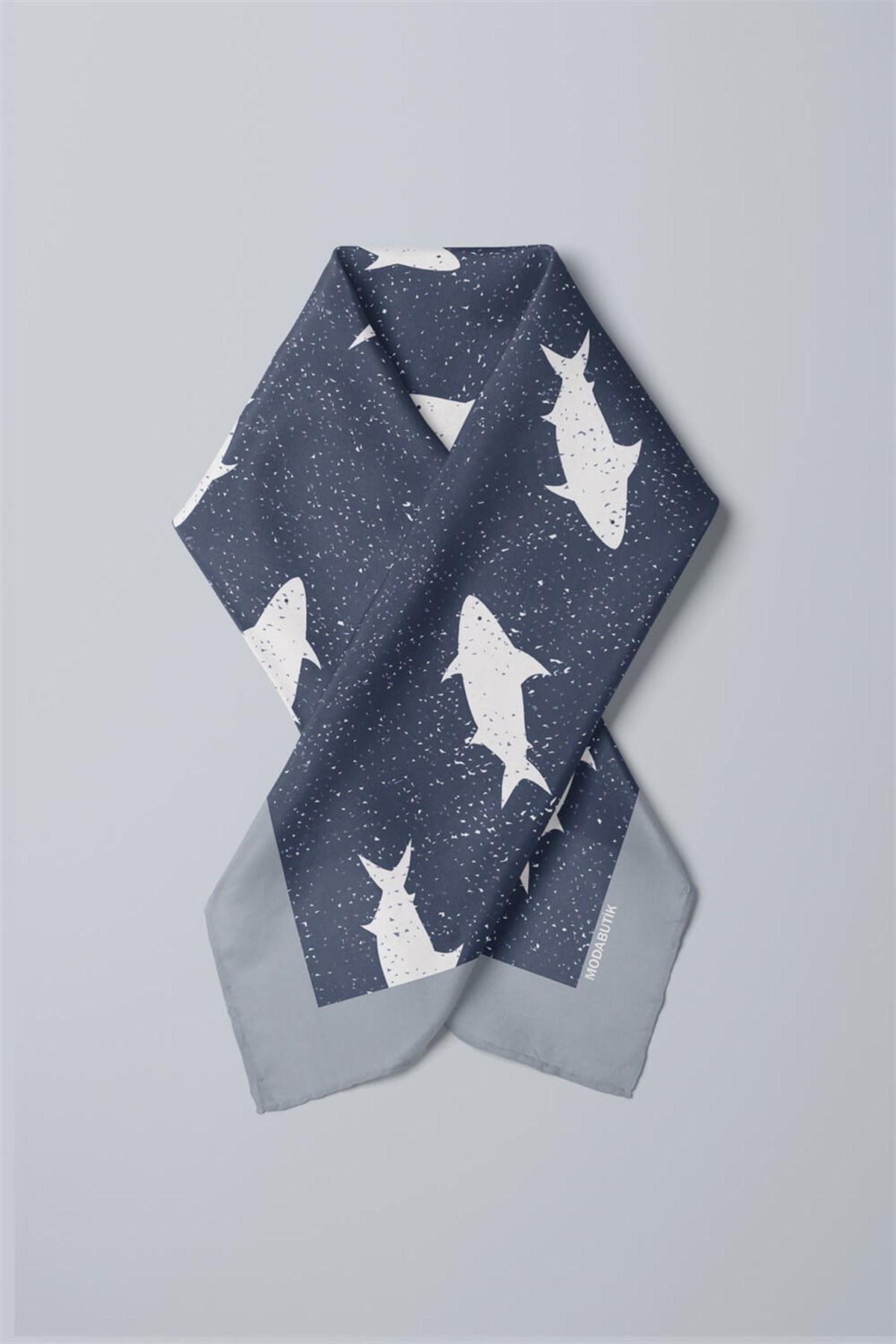Violla Y59 Kadın Shark  Desenli Bandana 50x50 Mavi DG0134-22
