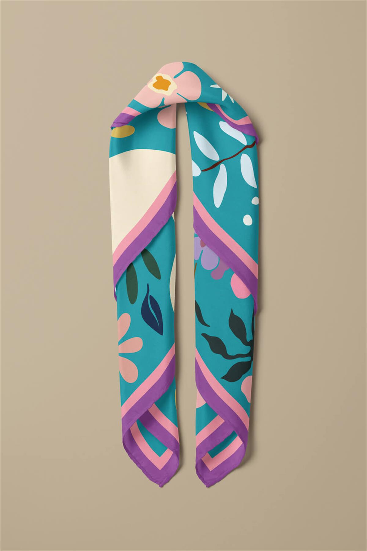 Vissona Çiçek Desenli İpek Bandana