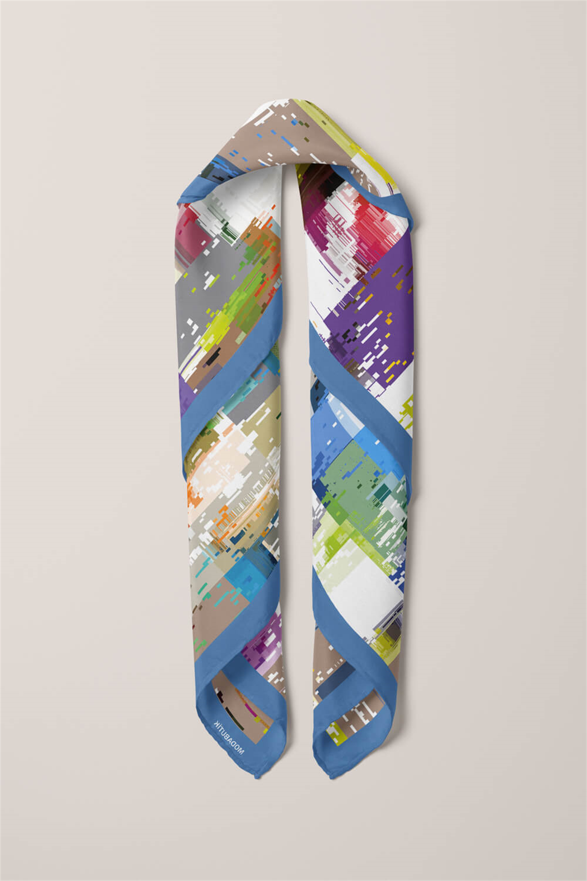 D78 Kadın Ekose Desenli Bandana 50x50 Mavi DG0197-22