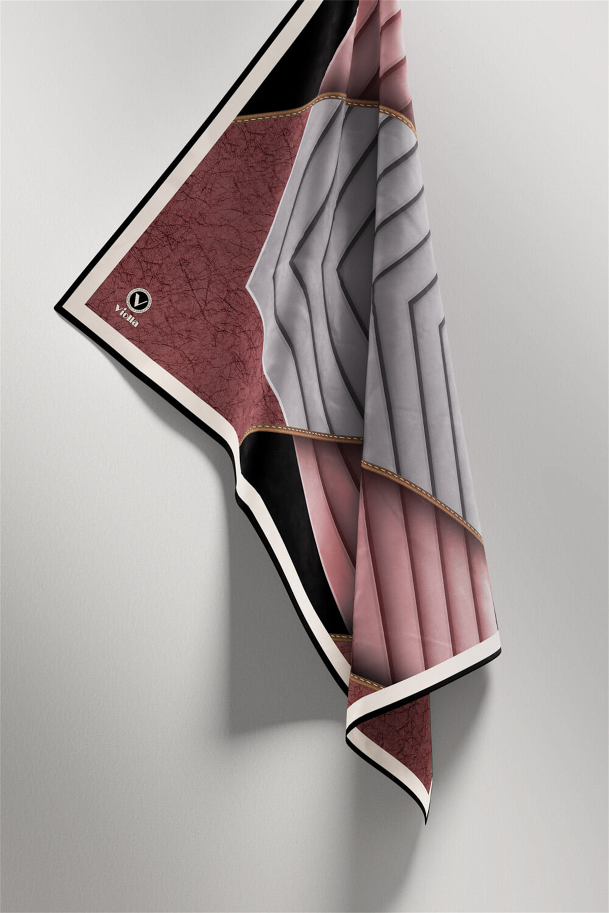 Twill Zigzag Desenli Gül Kurusu Renkli 90x90 Eşarp (İpek İçermez) Kenar Dikiş Şekli El Dikişli