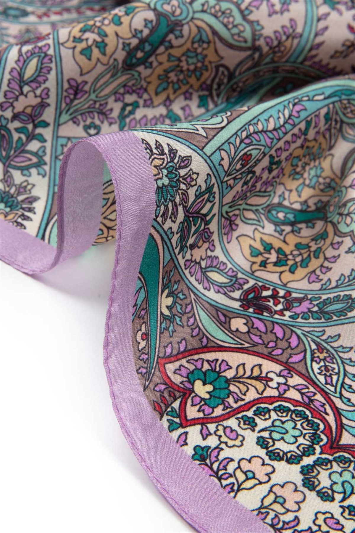 %100 İpek Etnik Desenli Pembe - Bej Renkli 92x210 Şal