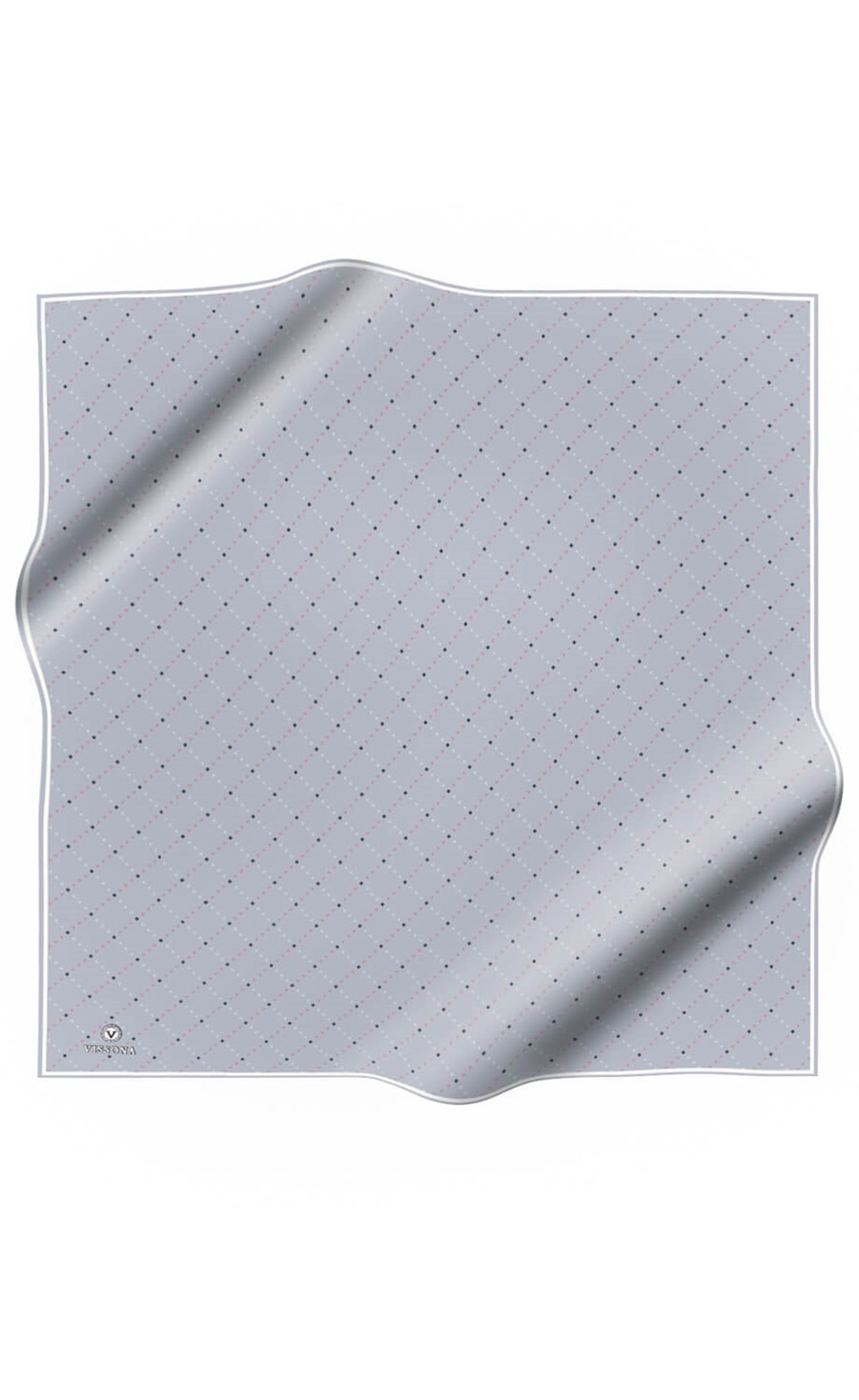 % 57 İPEK % 43 VİSKON Twill İpek Minik V Desenli Gri Renkli 90x90 Eşarp Dikim Şekli : El Dikişi