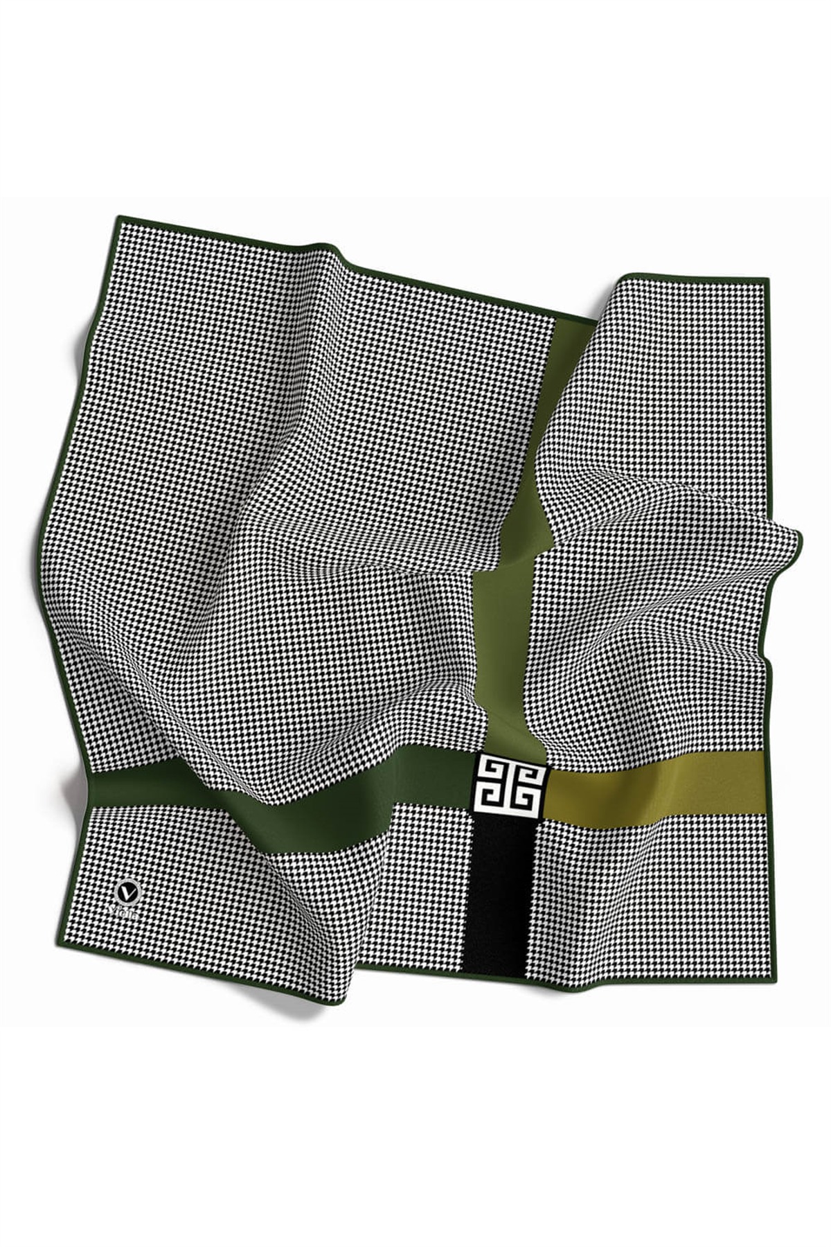 Twill Kazayaklı Şerit Desenli Zümrüt Yeşili Renkli 90x90 Eşarp (İpek İçermez) Dikim Şekli : El Dikişi