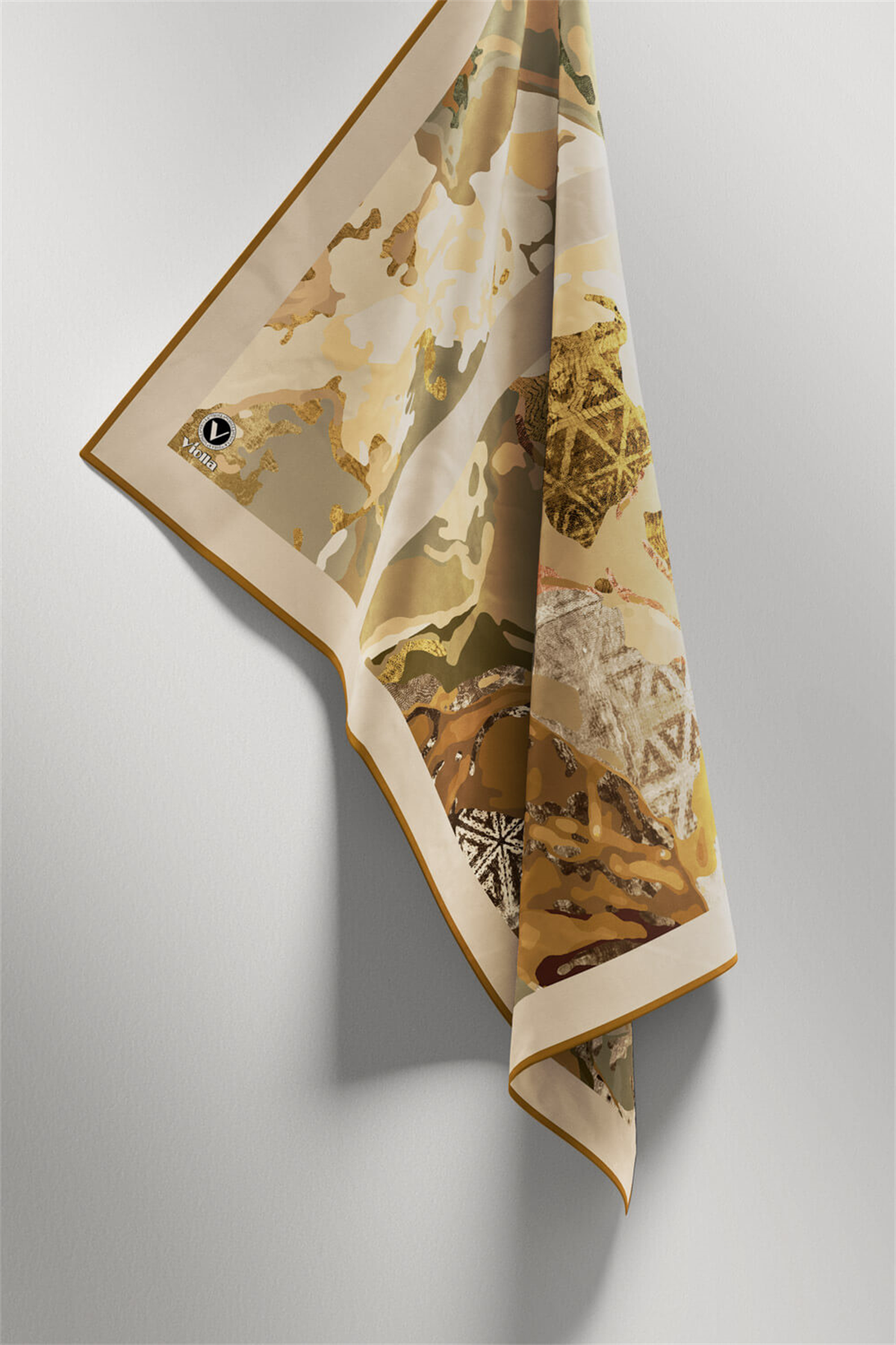 Twill Etnil ve Batik Desenli Hardal Renkli 90x90 Eşarp (İpek İçermez) Dikim Şekli : El Dikişi