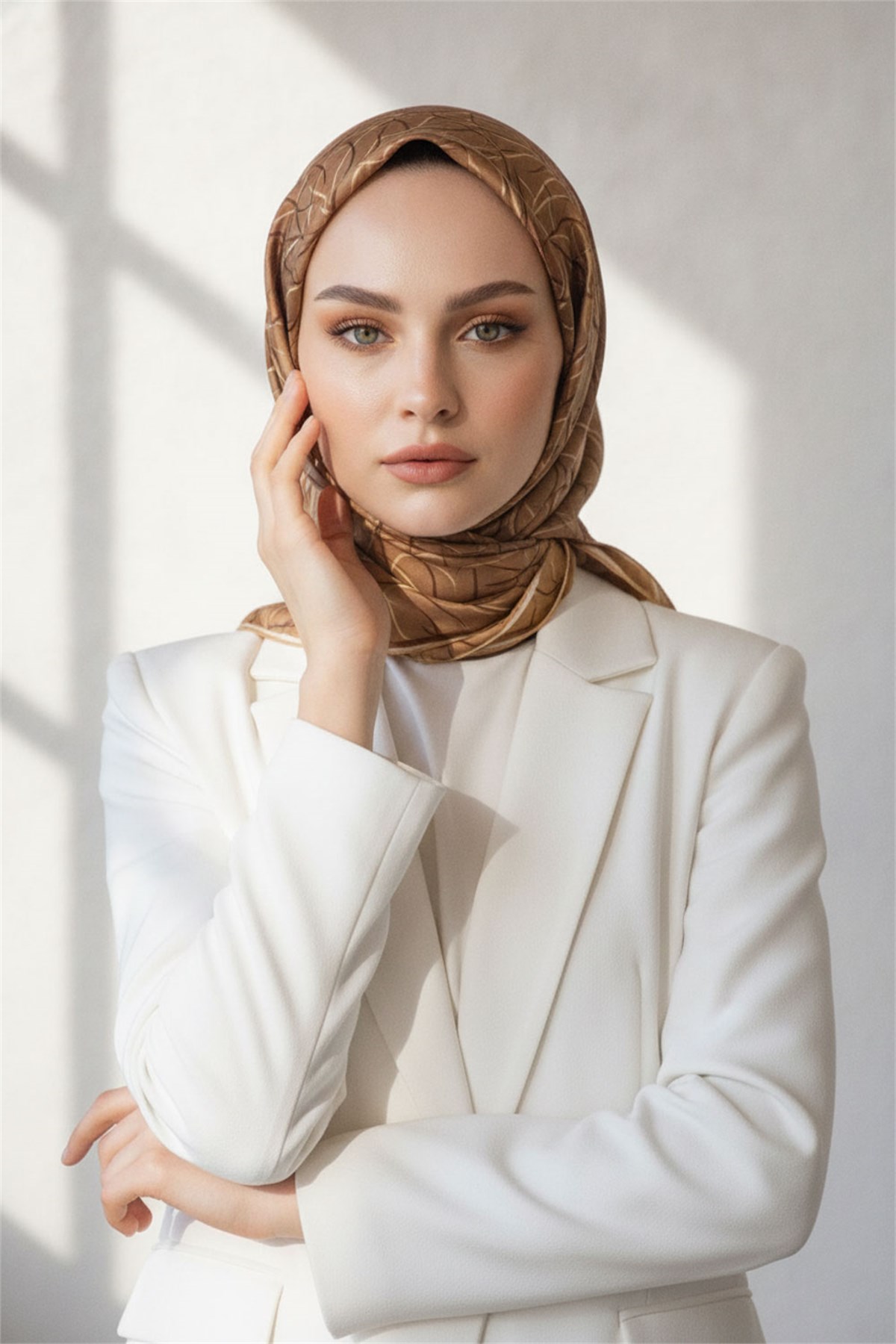 %100 Twill İpek Degrade Desenli Hardal Renkli 90x90 Eşarp Dikim Şekli : El Dikişi