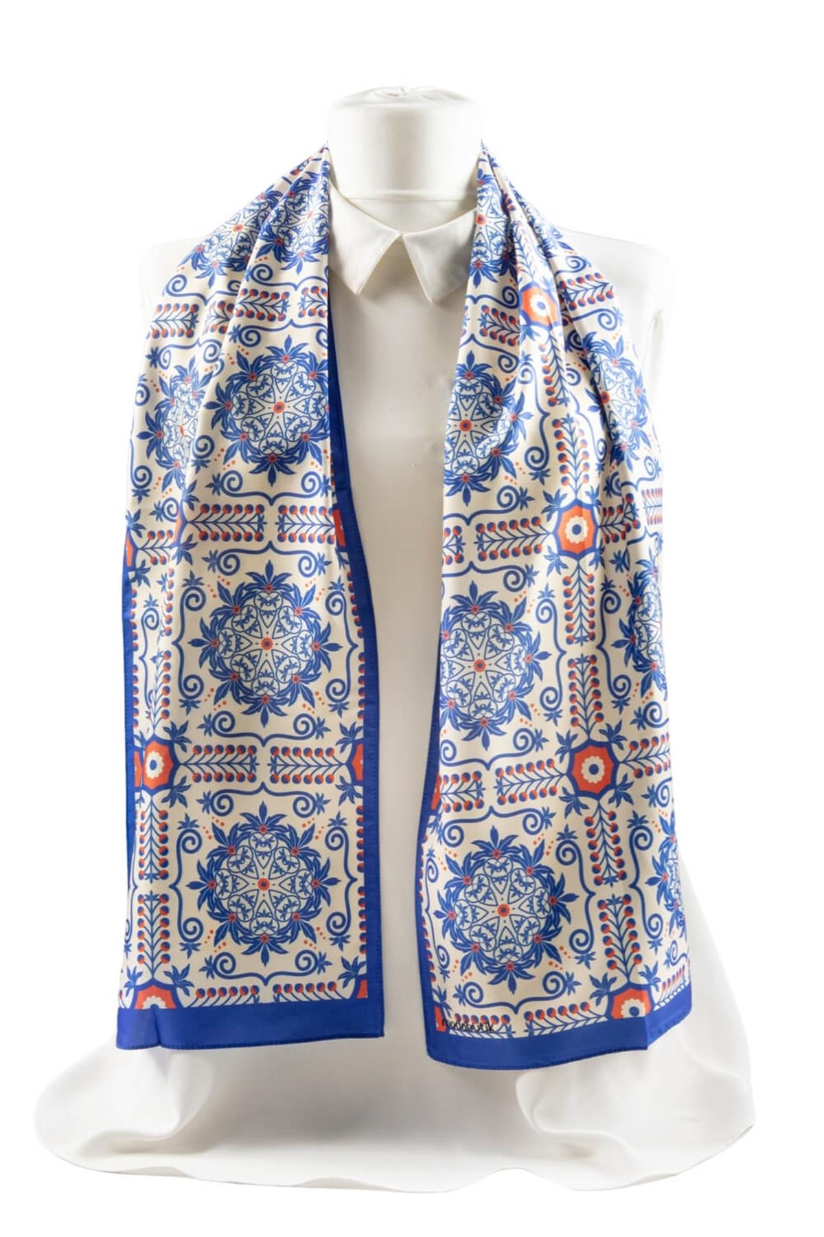 Modabutik Mavi Desenli Kadın Fular