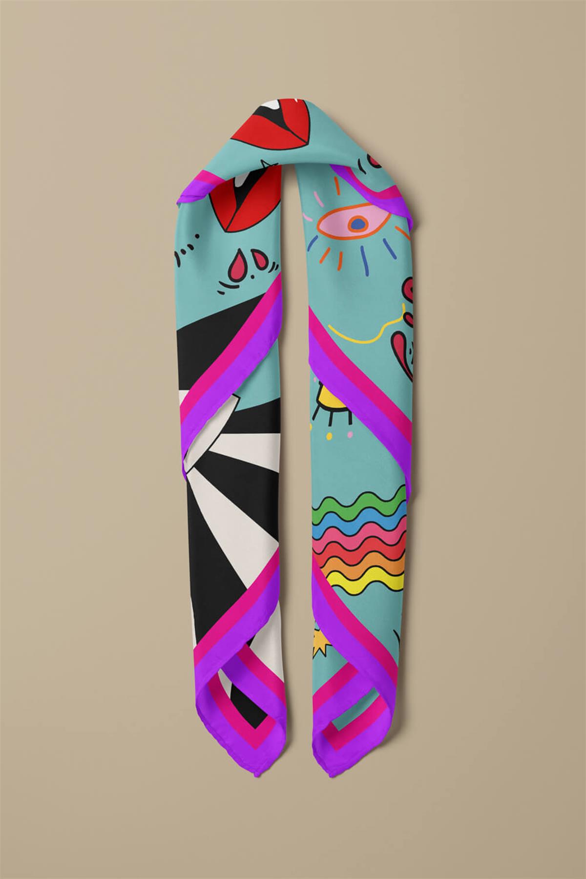 Vissona Göz Desenli %100  İpek Bandana 55x55