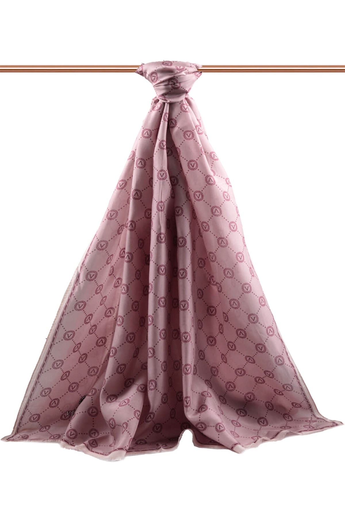 % 100 İpek V Logo Desenli Gül Kurusu Renkli 90x210 Şal