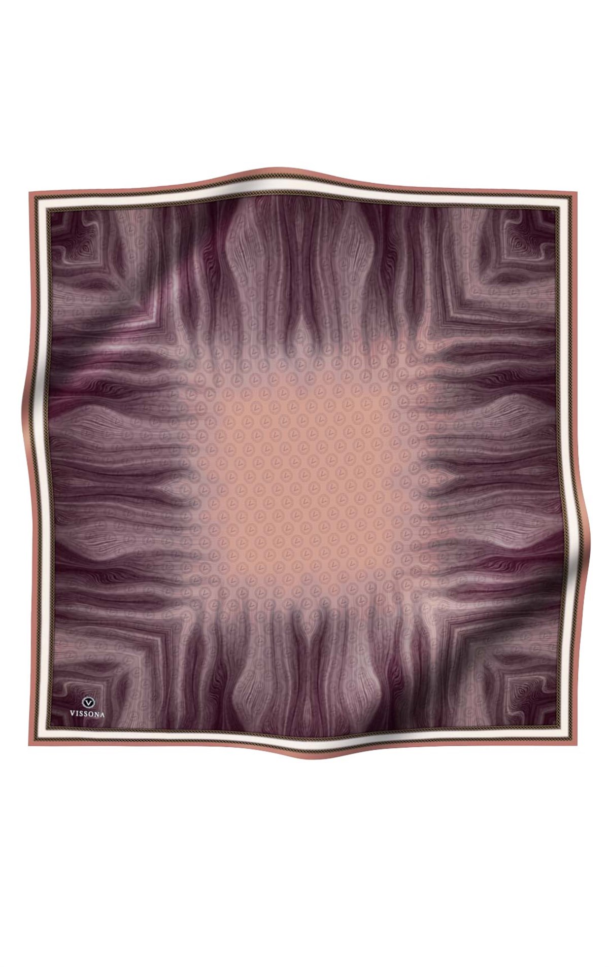 100% Twill İpek Monogram Desenli Somon Renkli 90x90 Dikim Şekli : El Dikişi Eşarp