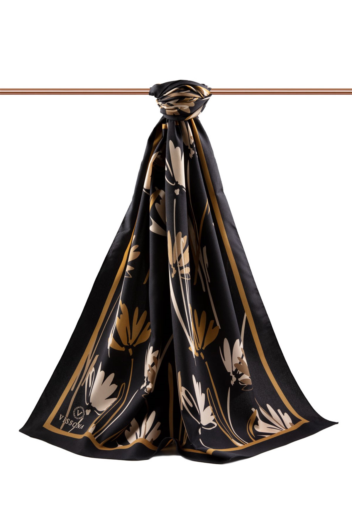 KREP ÇİÇEK DESENLİ GOLD RENKLİ 75X195 KIRIŞMAZ ŞAL