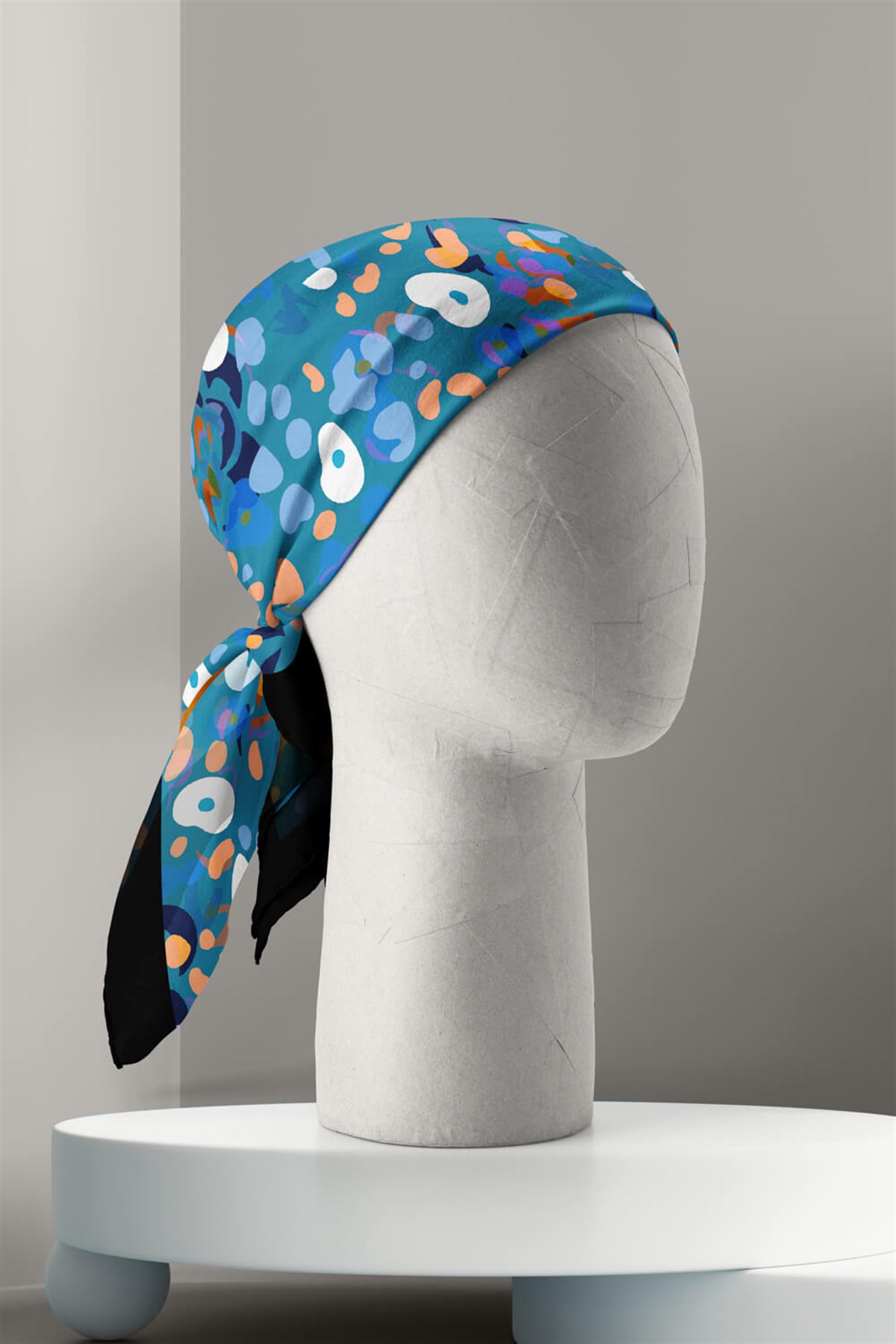 Violla B112 Kadın Mavi Game Desenli 50x50 Bandana