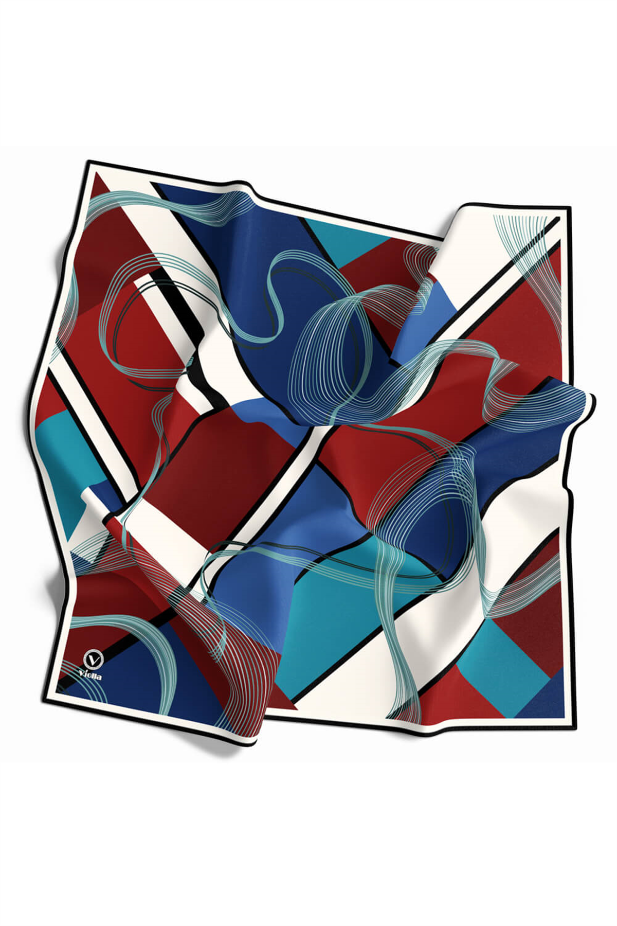 Twill Geometrik Desenli Bordo - Lacivert Renkli 90x90 Eşarp (İpek İçermez) Dikim Şekli : El Dikişi