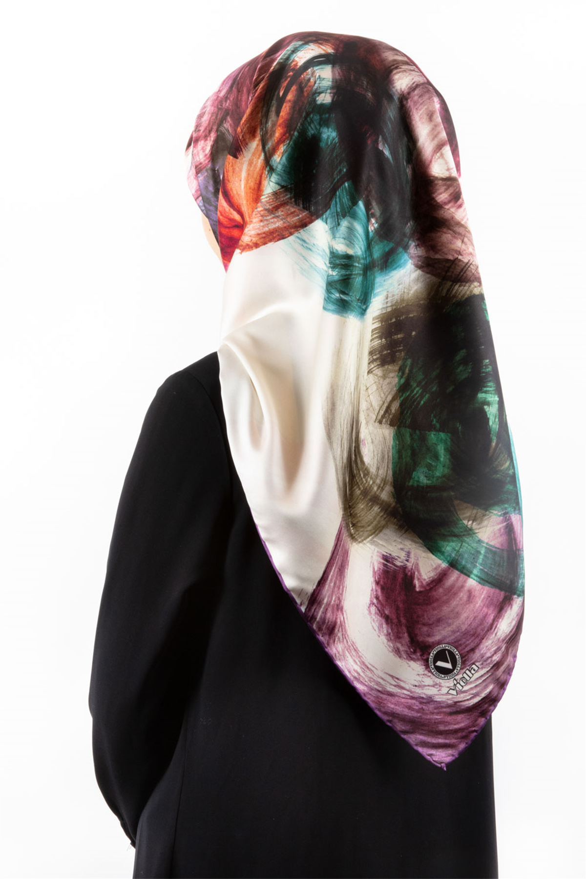 Twill Fırça Efektli Desenli Lila Renkli 90x90 Eşarp (İpek İçermez) Kenar Dikiş Şekli El Dikişli