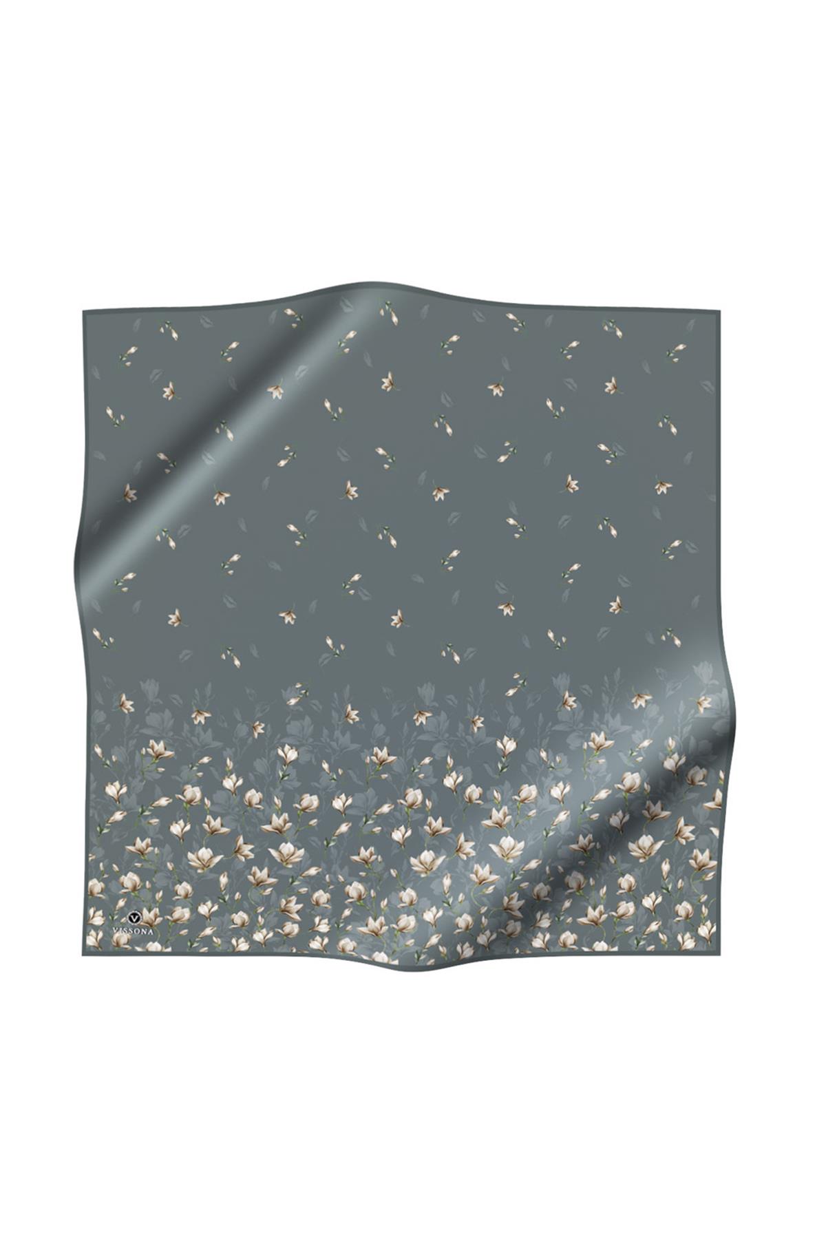 %100 Twill İpek Çiçek Desenli Mint Yeşili Renkli 90x90 Eşarp Dikim Şekli : El Dikişi