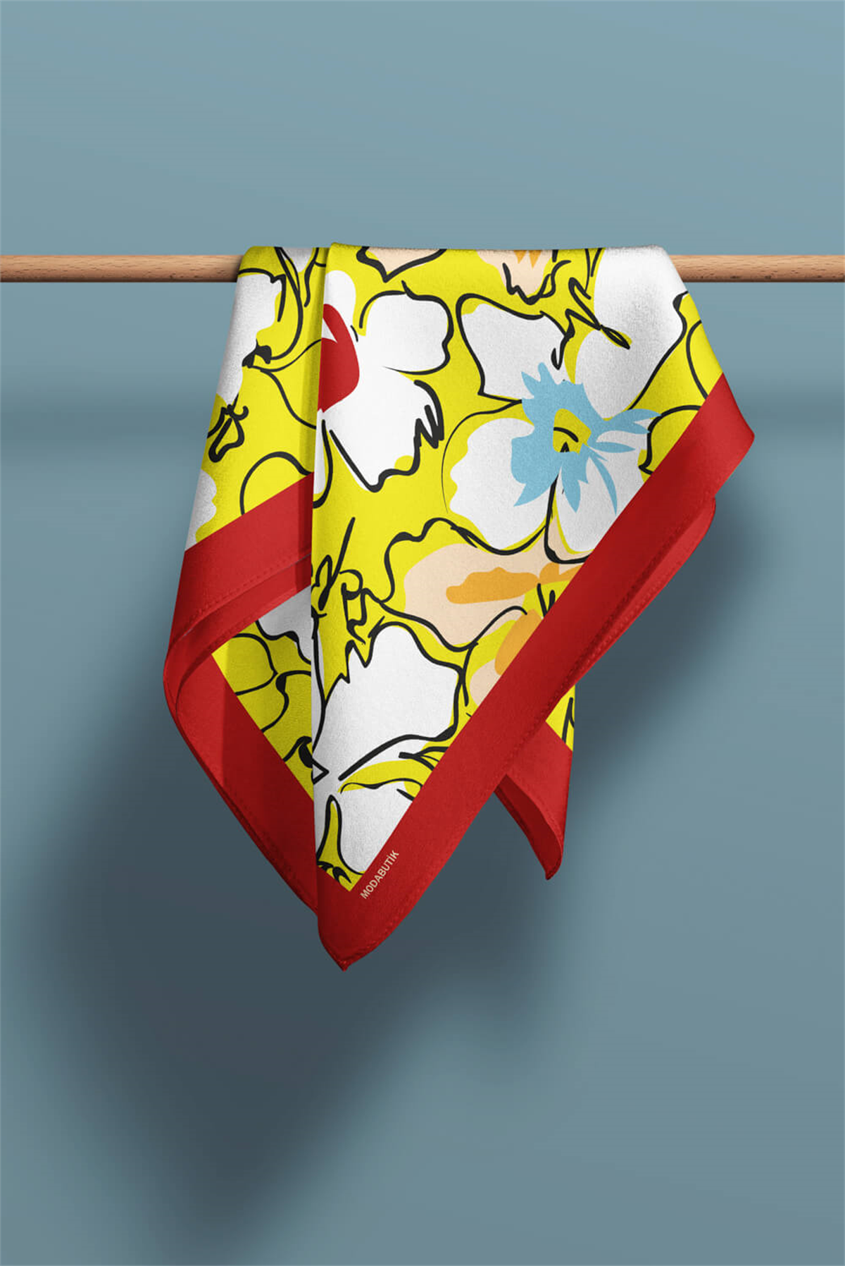 B109 Kadın Yaprak Desenli Bandana 50x50 Sarı Mavi DG0476-22