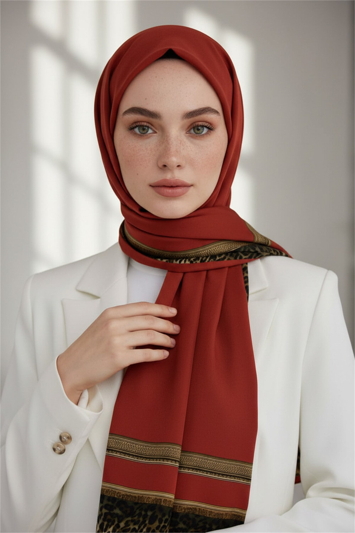 KREP LEOPAR BORDÜR DESENLİ BORDO RENKLİ 75X195 KIRIŞMAZ ŞAL
