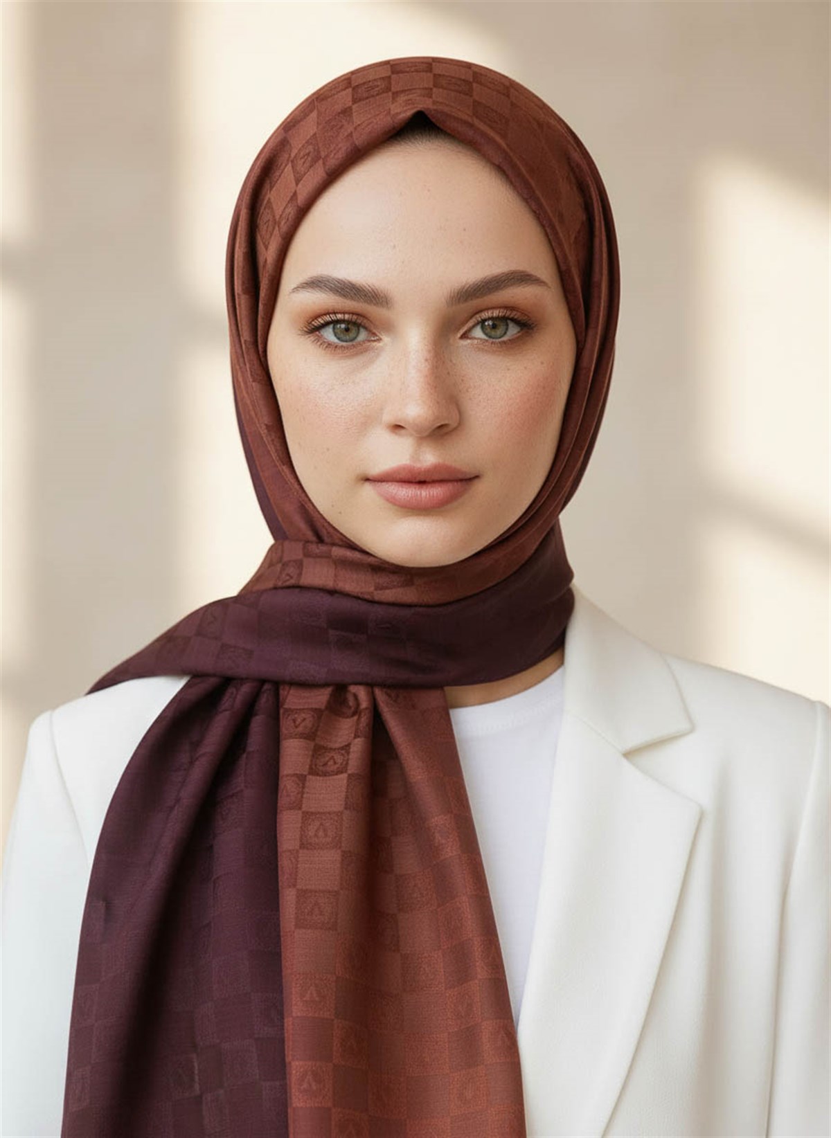 Vissona %57 İPEK %43 PAMUK Degrade Desenli Taba Renkli Şal -  70x190 Dikiş Tipi İtalyan Dikişli